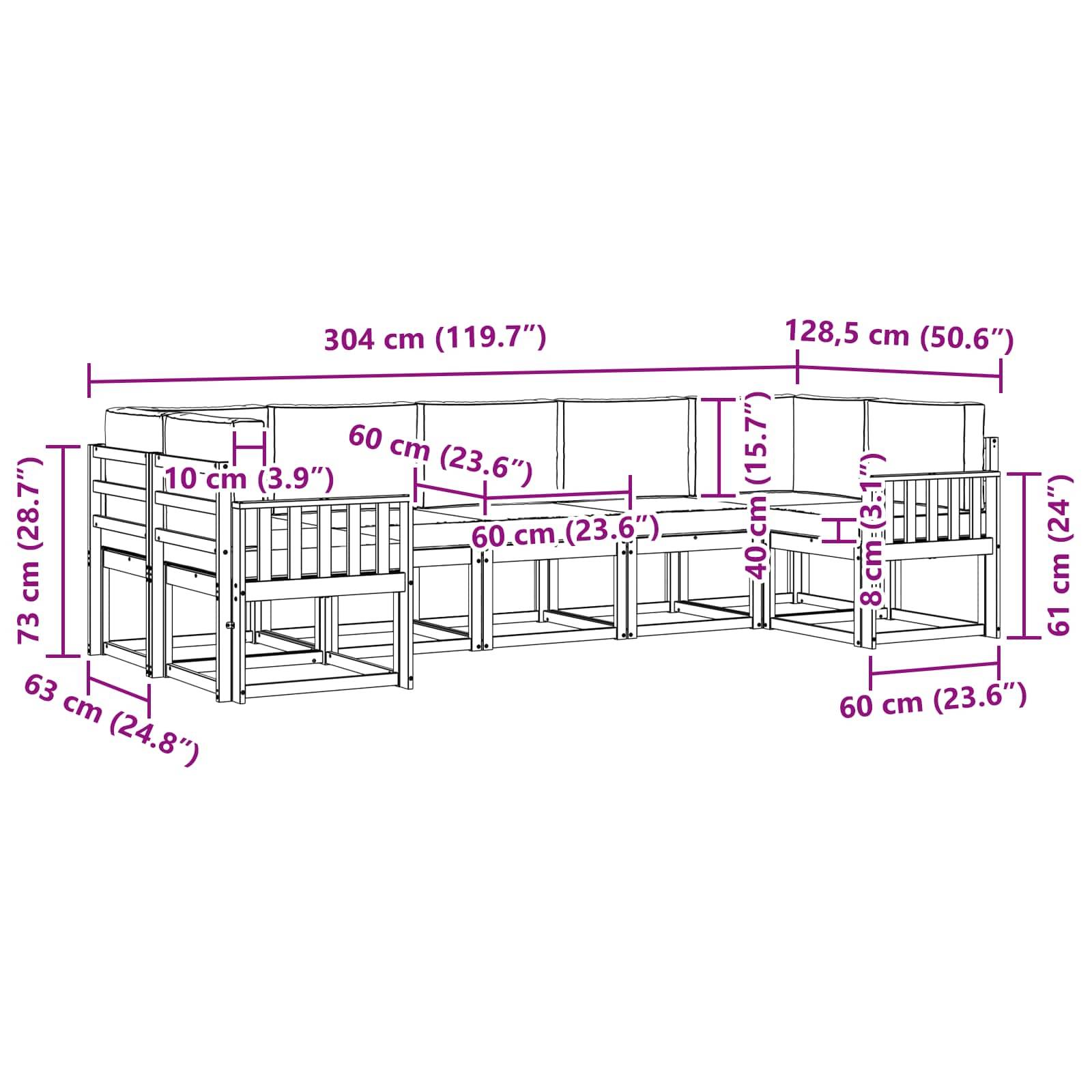 vidaXL Outdoor-Sofagarnitur mit Kissen 7 pcs Natur und Anthrazit