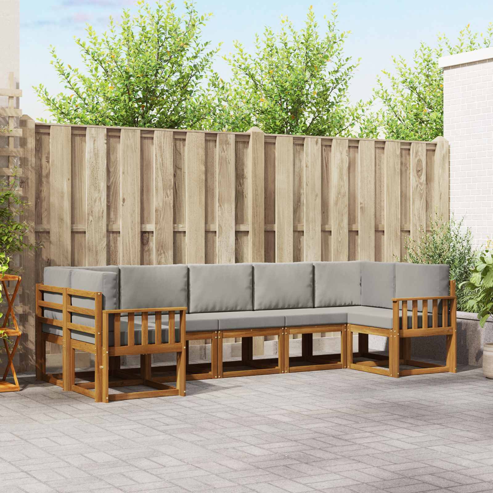 vidaXL Outdoor-Sofagarnitur mit Kissen 7 pcs Natürlich und Hellgrau