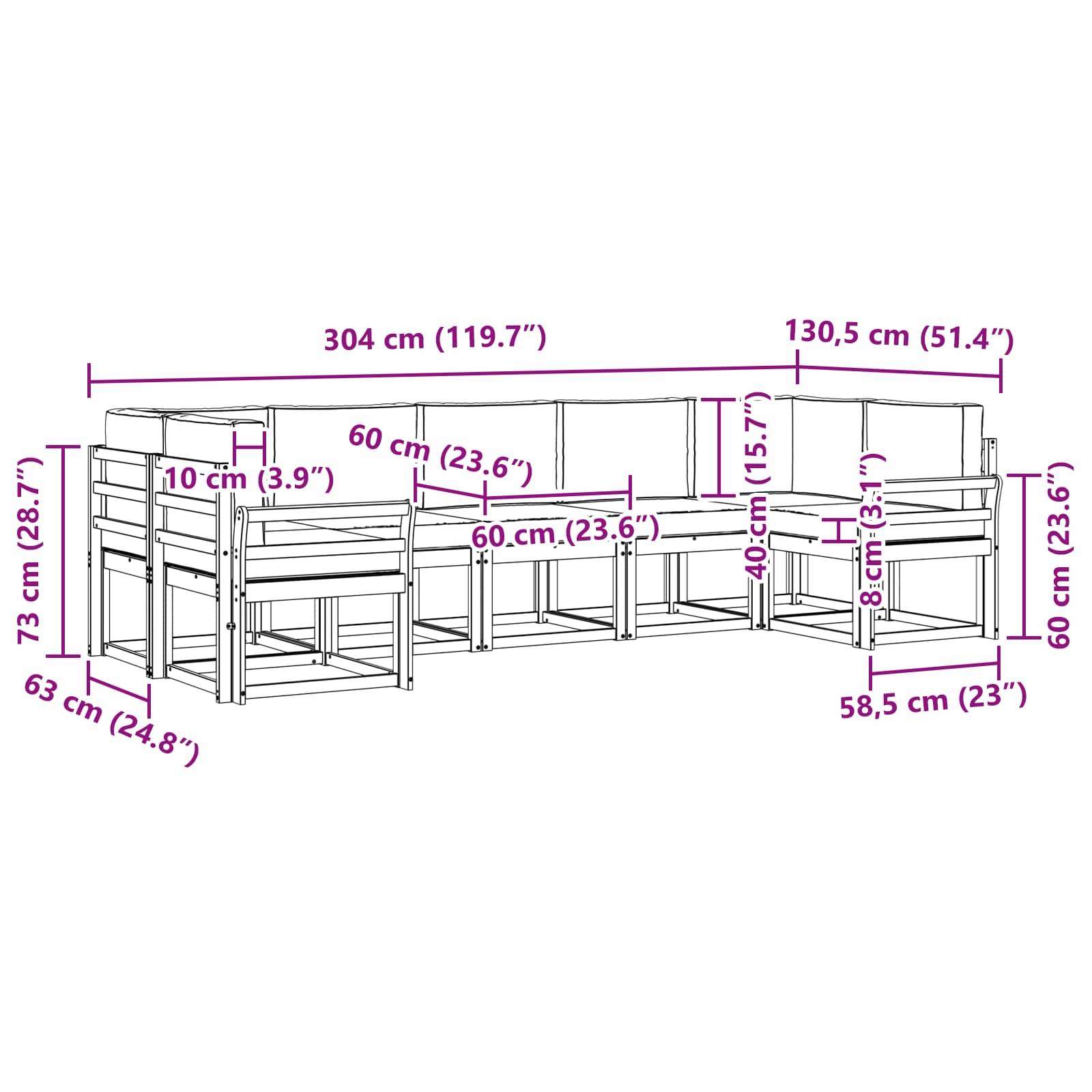 vidaXL Outdoor-Sofagarnitur mit Kissen 7 pcs Weiß und Beige