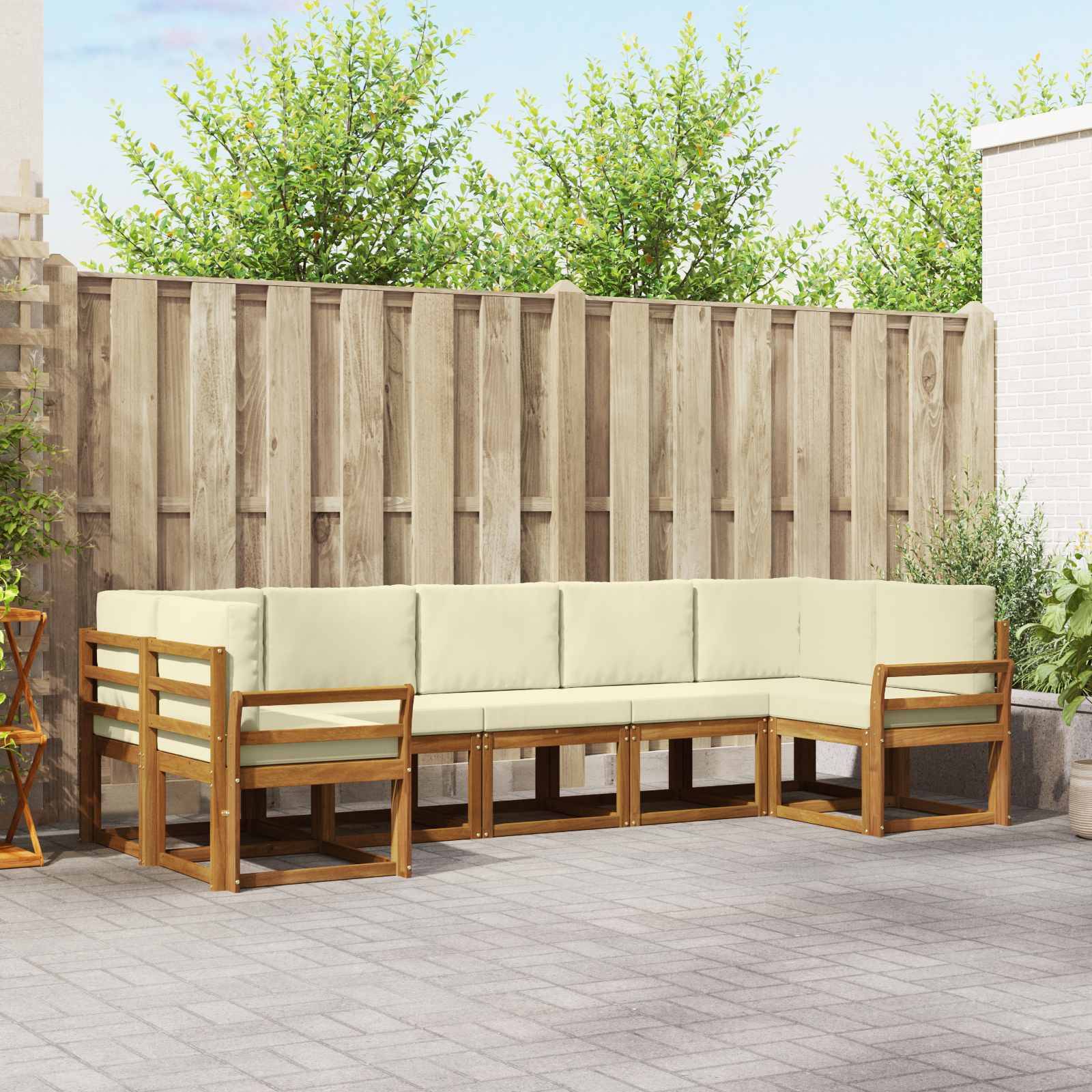 vidaXL Outdoor-Sofagarnitur mit Kissen 7 pcs Natur und Creme