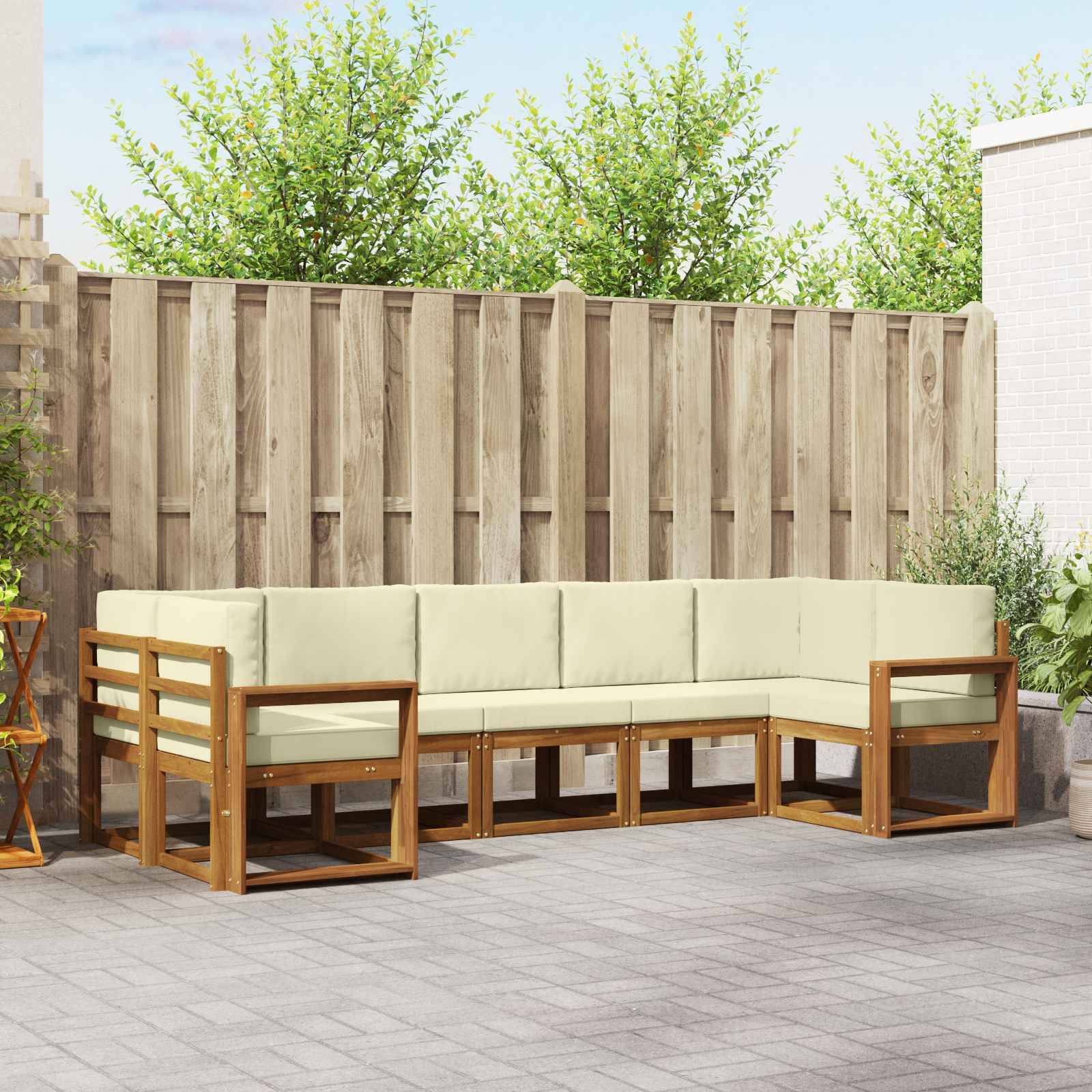 vidaXL Outdoor-Sofagarnitur mit Kissen 7 pcs Natur und Creme