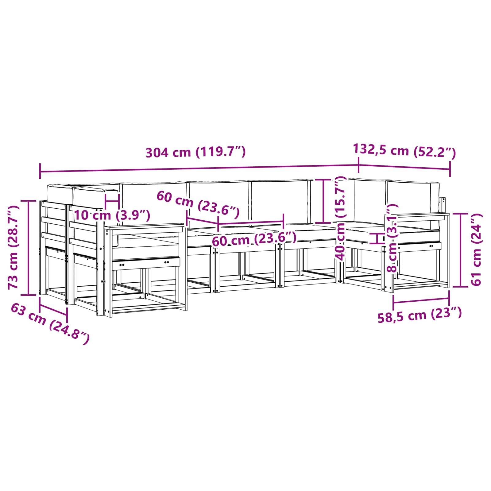 vidaXL Outdoor-Sofagarnitur mit Kissen 7 pcs Natur und Creme