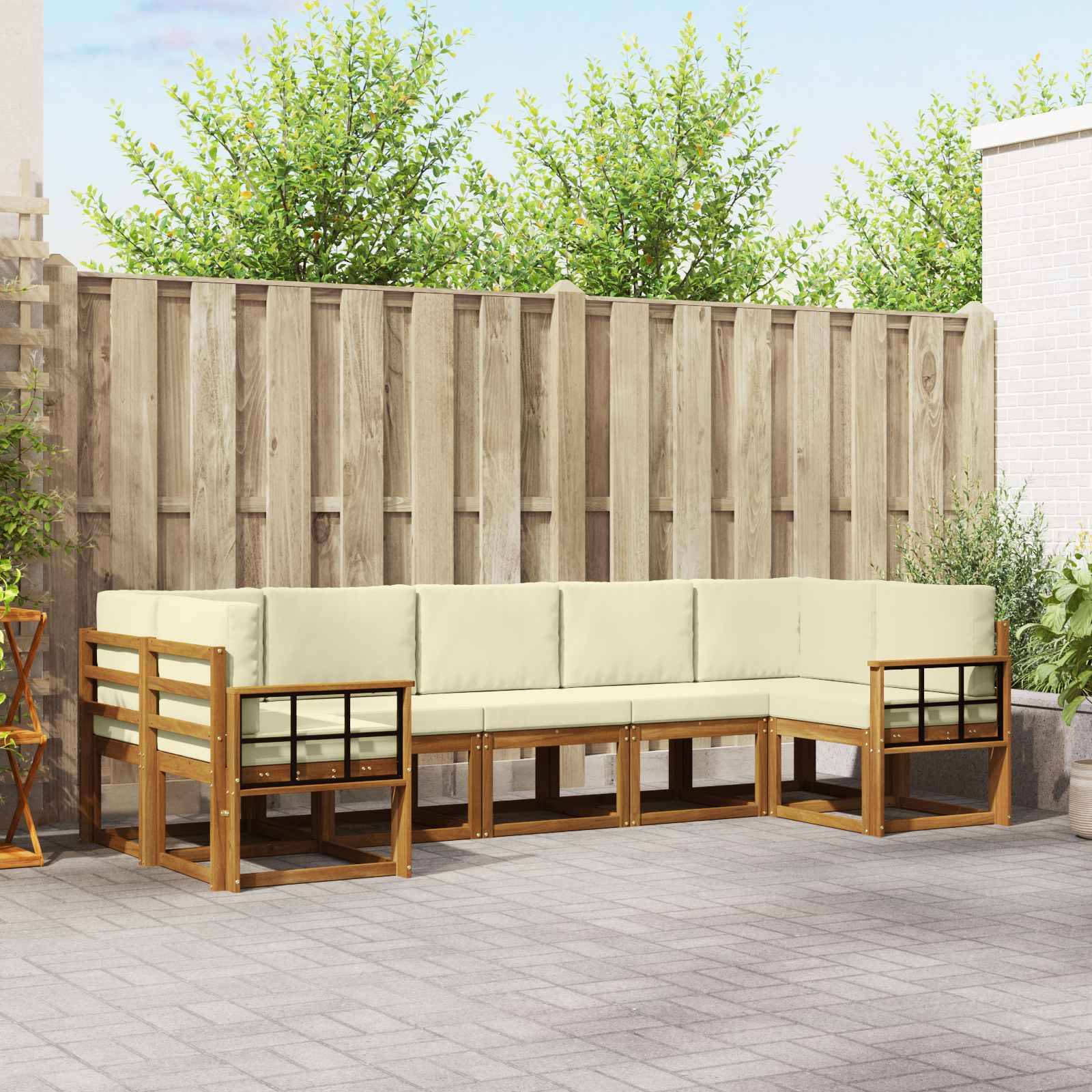 vidaXL Outdoor-Sofagarnitur mit Kissen 7 pcs Natur und Creme