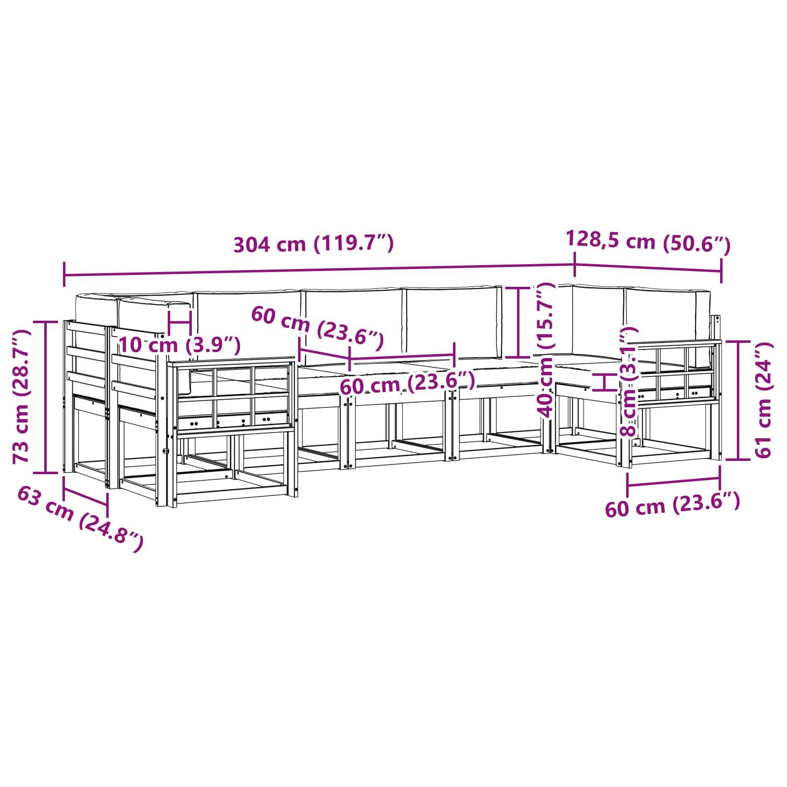 vidaXL Outdoor-Sofagarnitur mit Kissen 7 pcs Natürlich und Hellgrau