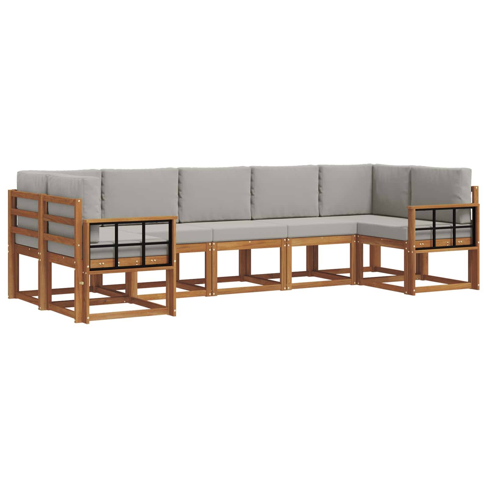 vidaXL Outdoor-Sofagarnitur mit Kissen 7 pcs Natürlich und Hellgrau