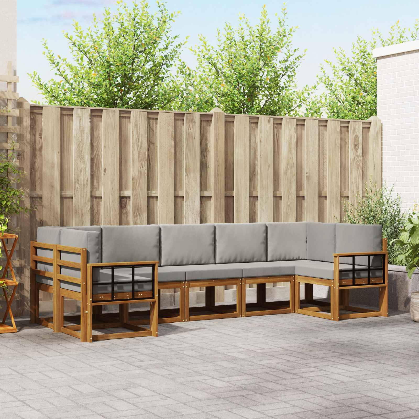 vidaXL Outdoor-Sofagarnitur mit Kissen 7 pcs Natürlich und Hellgrau