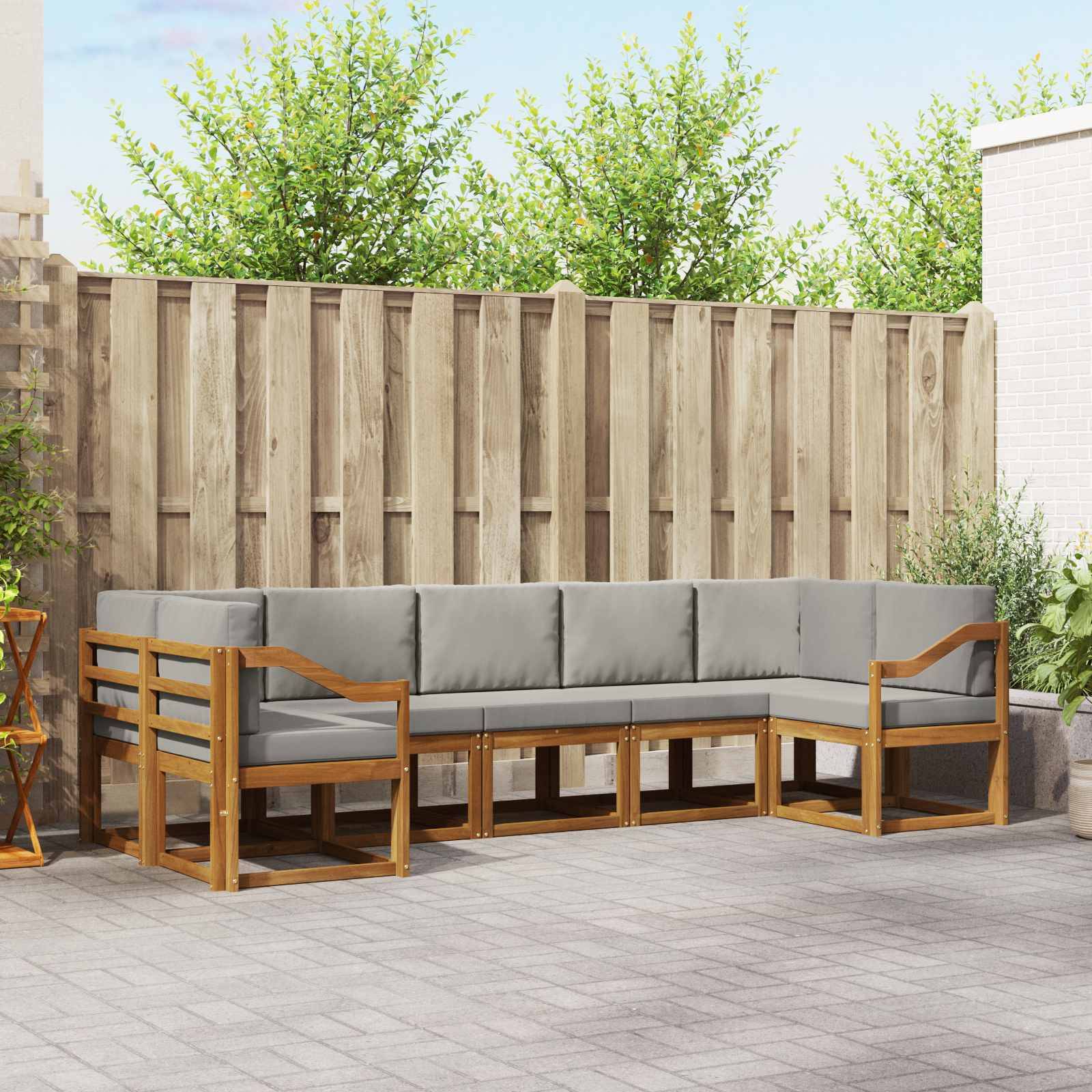 vidaXL Outdoor-Sofagarnitur mit Kissen 7 pcs Natürlich und Hellgrau