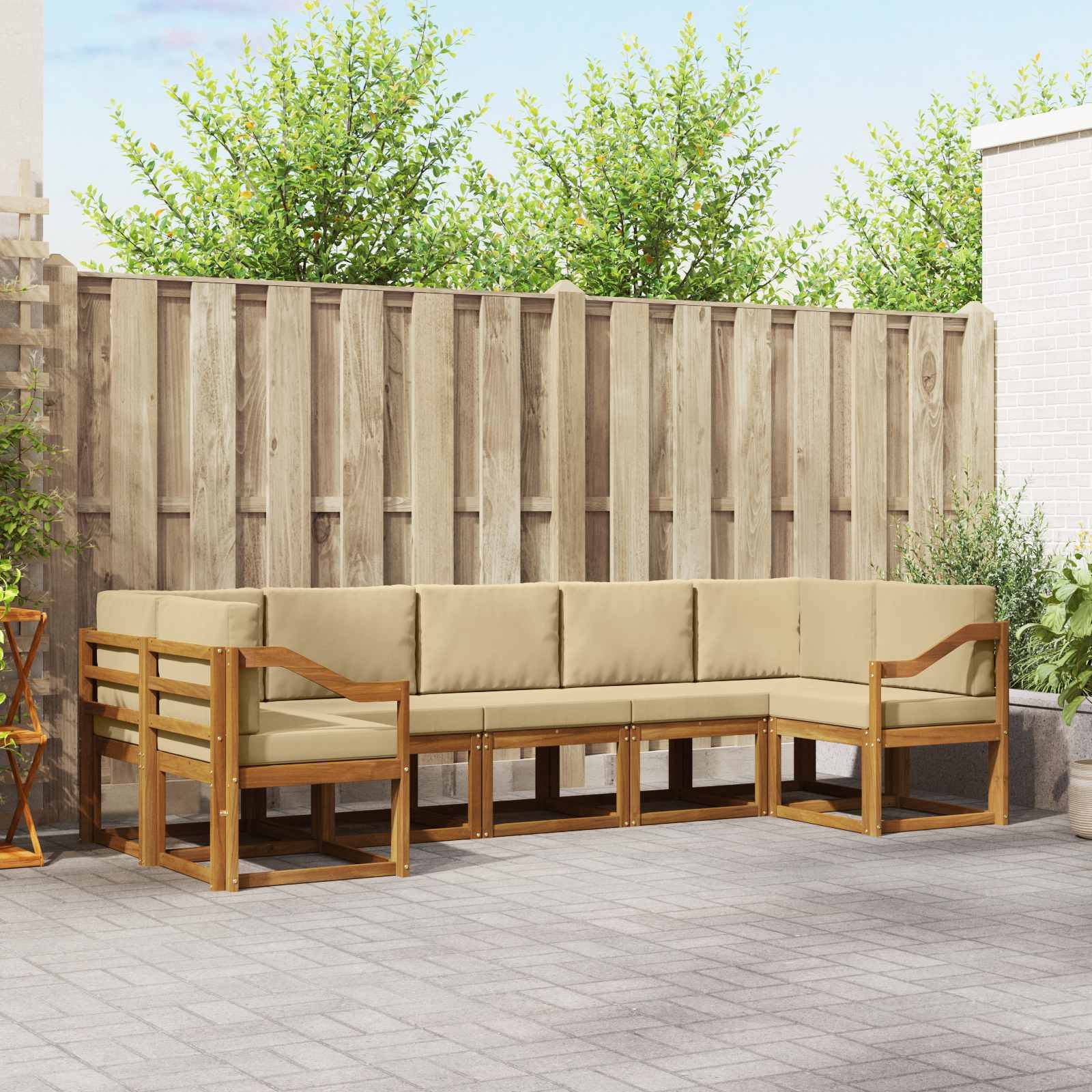 vidaXL Outdoor-Sofagarnitur mit Kissen 7 pcs Natur und Beige