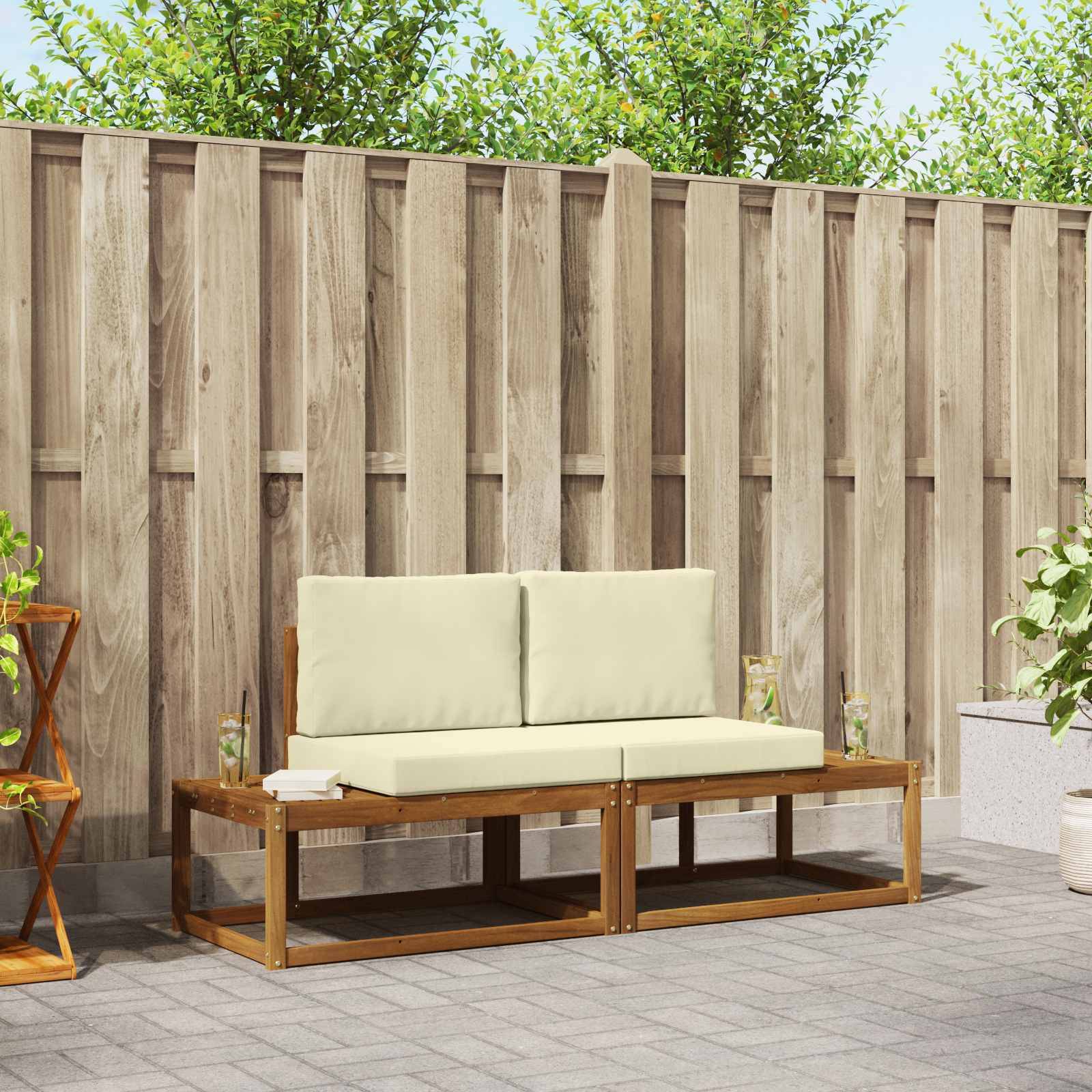 vidaXL Outdoor-Sofagarnitur mit Kissen 2 pcs Natur