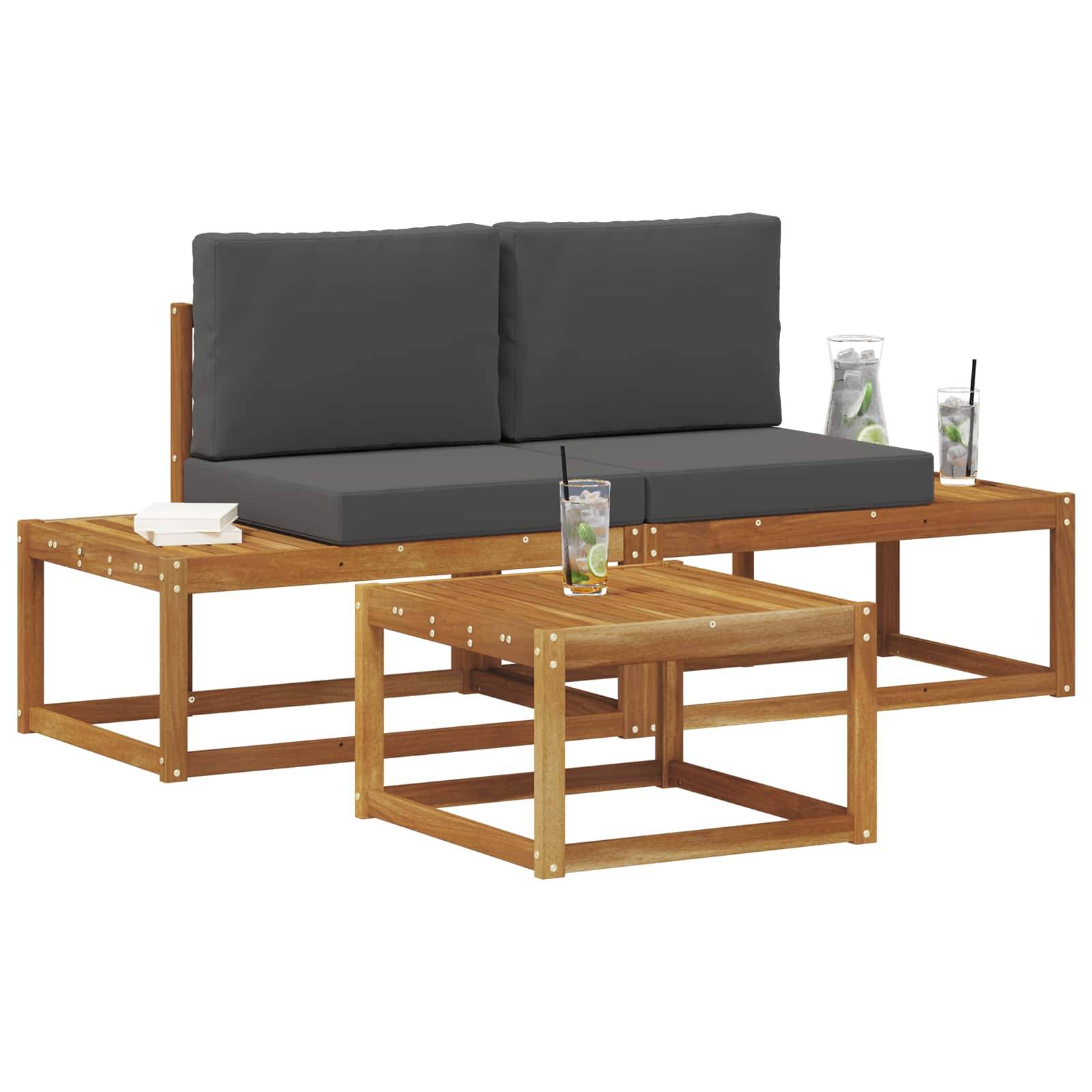 vidaXL Outdoor-Sofagarnitur mit Kissen 3 pcs Natur