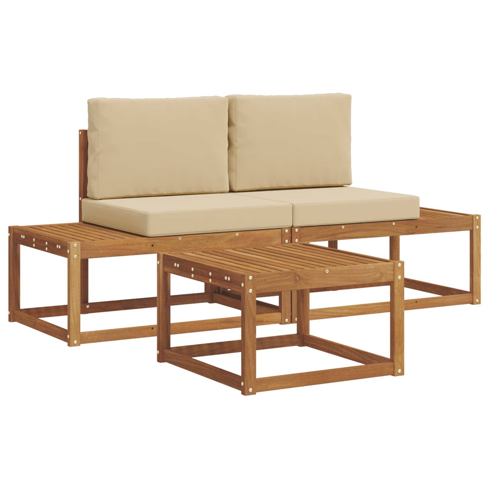 vidaXL Outdoor-Sofagarnitur mit Kissen 3 pcs Natur