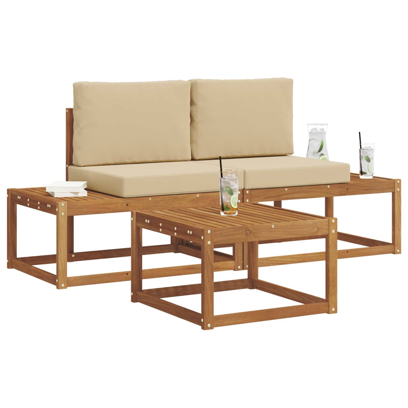 vidaXL Outdoor-Sofagarnitur mit Kissen 3 pcs Natur