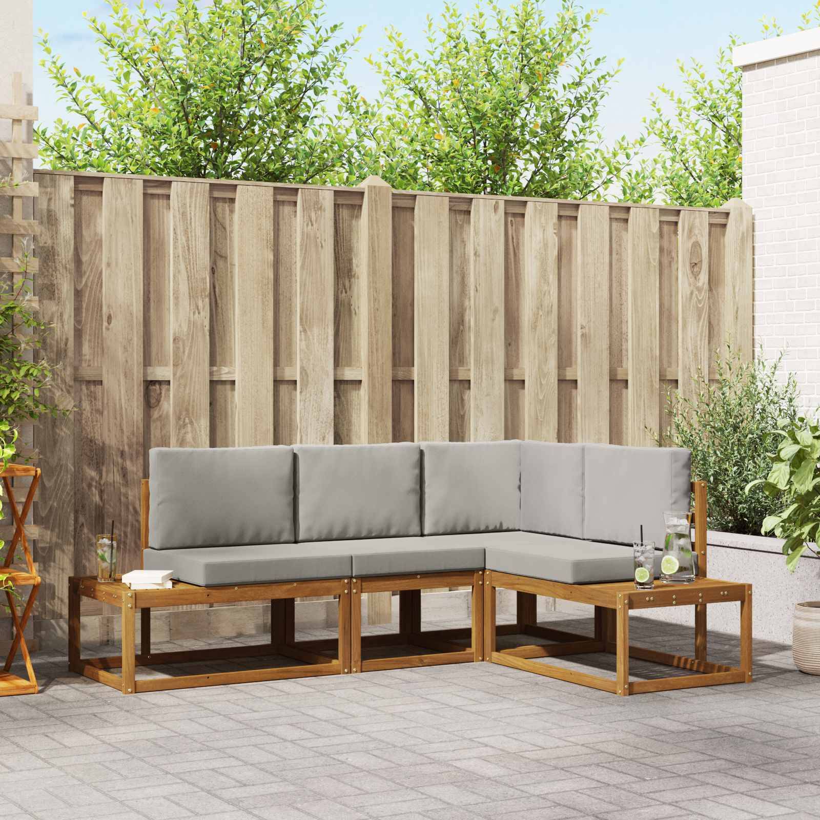 vidaXL Outdoor-Sofagarnitur mit Kissen 4 Stück Natürlich und Hellgrau