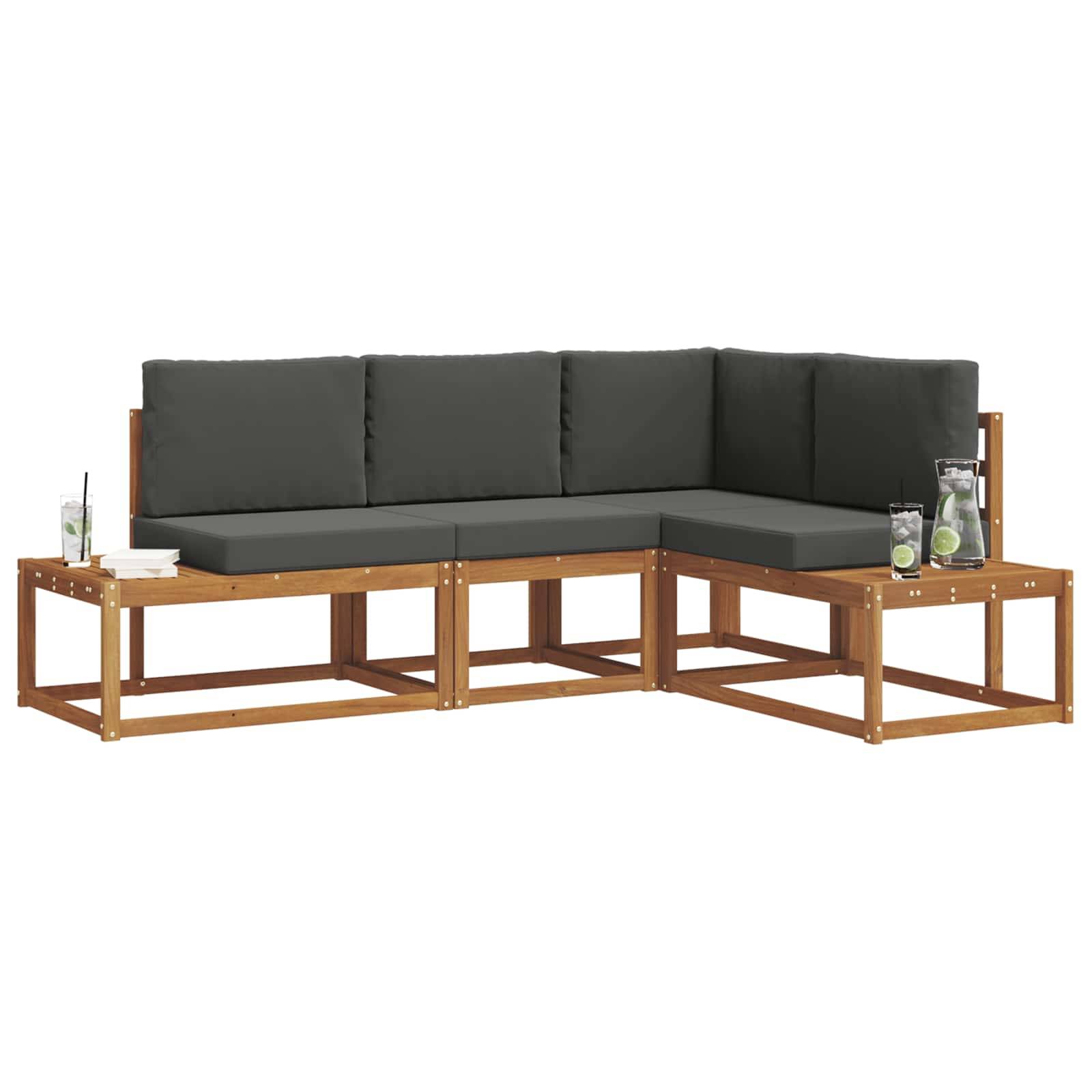 vidaXL Outdoor-Sofagarnitur mit Kissen 4 Stück Natur und Anthrazit