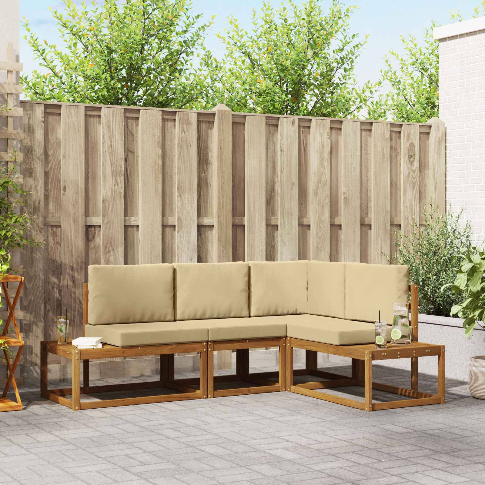 vidaXL Outdoor-Sofagarnitur mit Kissen 4 Stück Natur und Beige