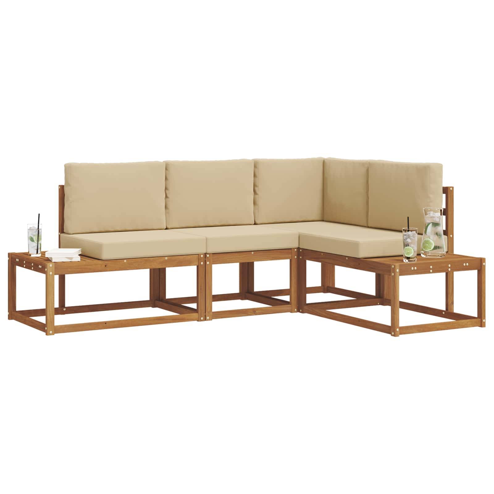 vidaXL Outdoor-Sofagarnitur mit Kissen 4 Stück Natur und Beige