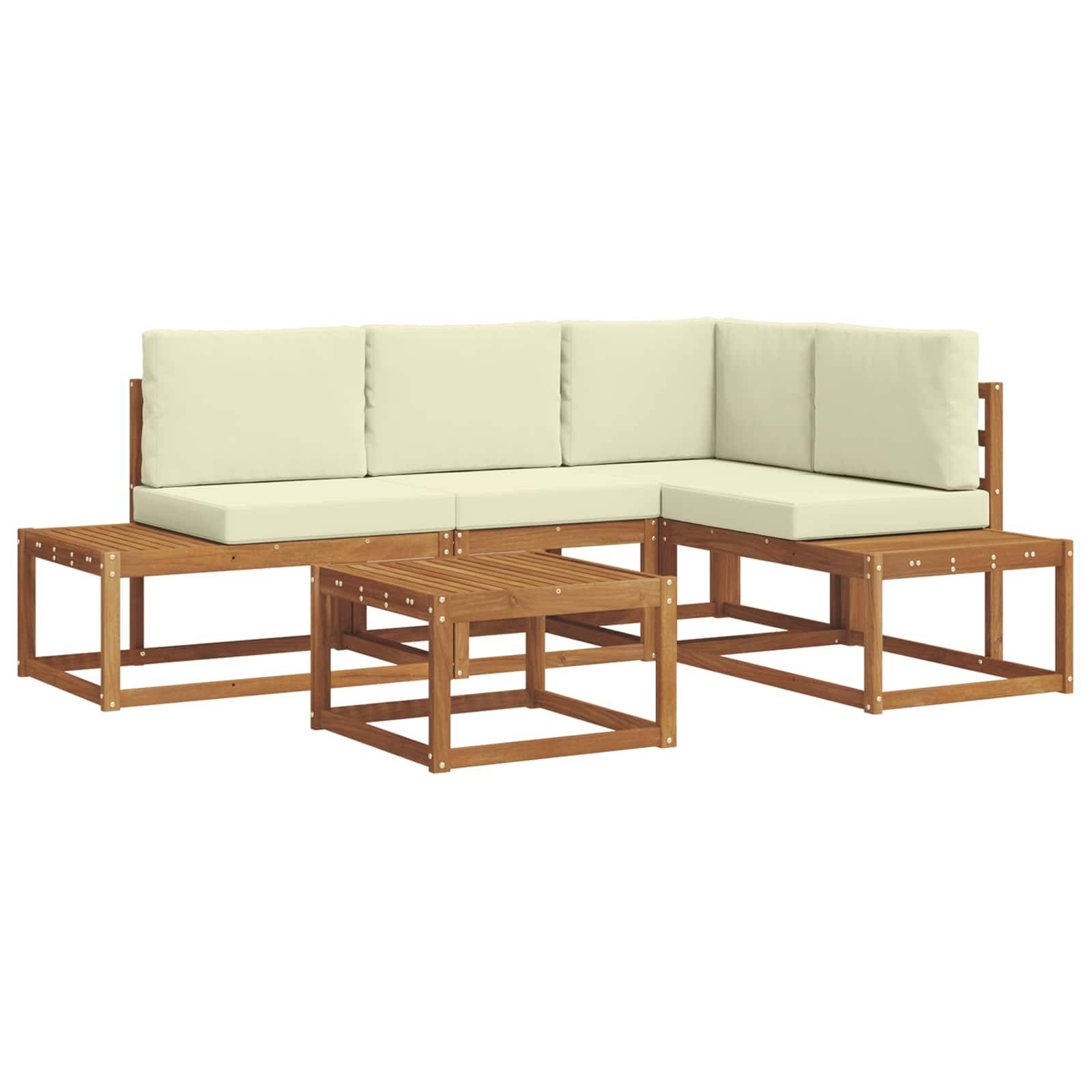 vidaXL Outdoor-Sofagarnitur mit Kissen 5 Stück Natur und Creme
