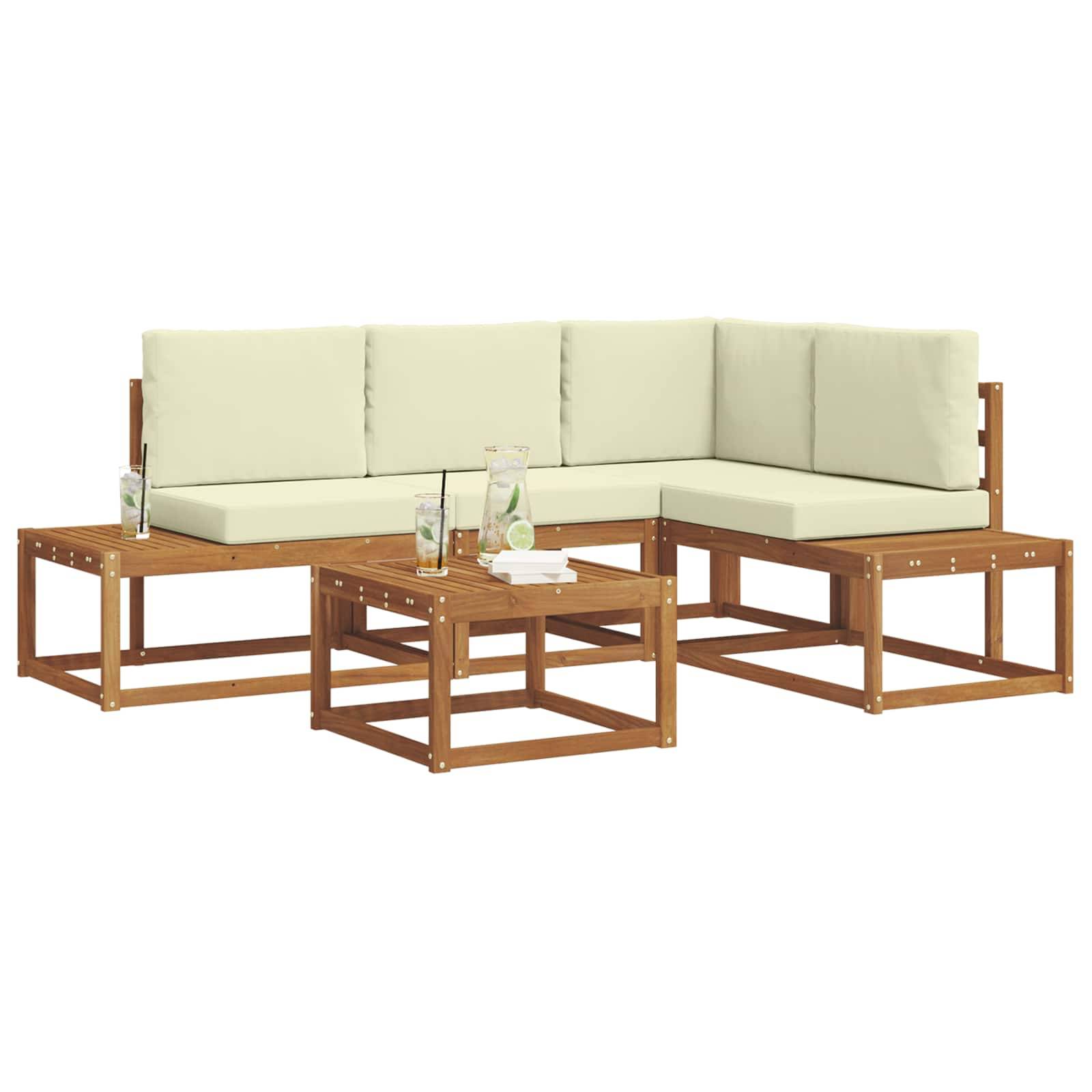 vidaXL Outdoor-Sofagarnitur mit Kissen 5 Stück Natur und Creme