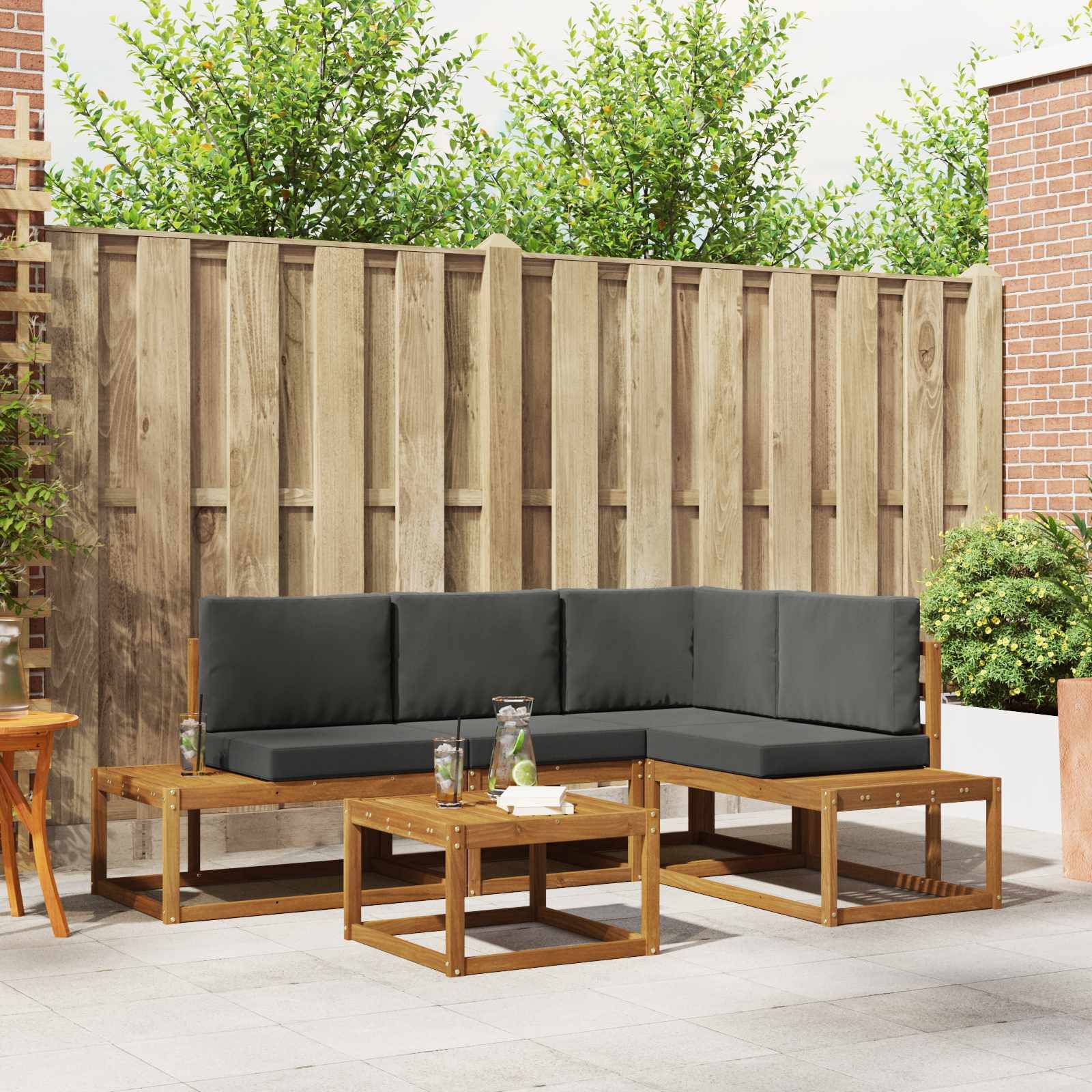 vidaXL Outdoor-Sofagarnitur mit Kissen 5 Stück Natur und Anthrazit