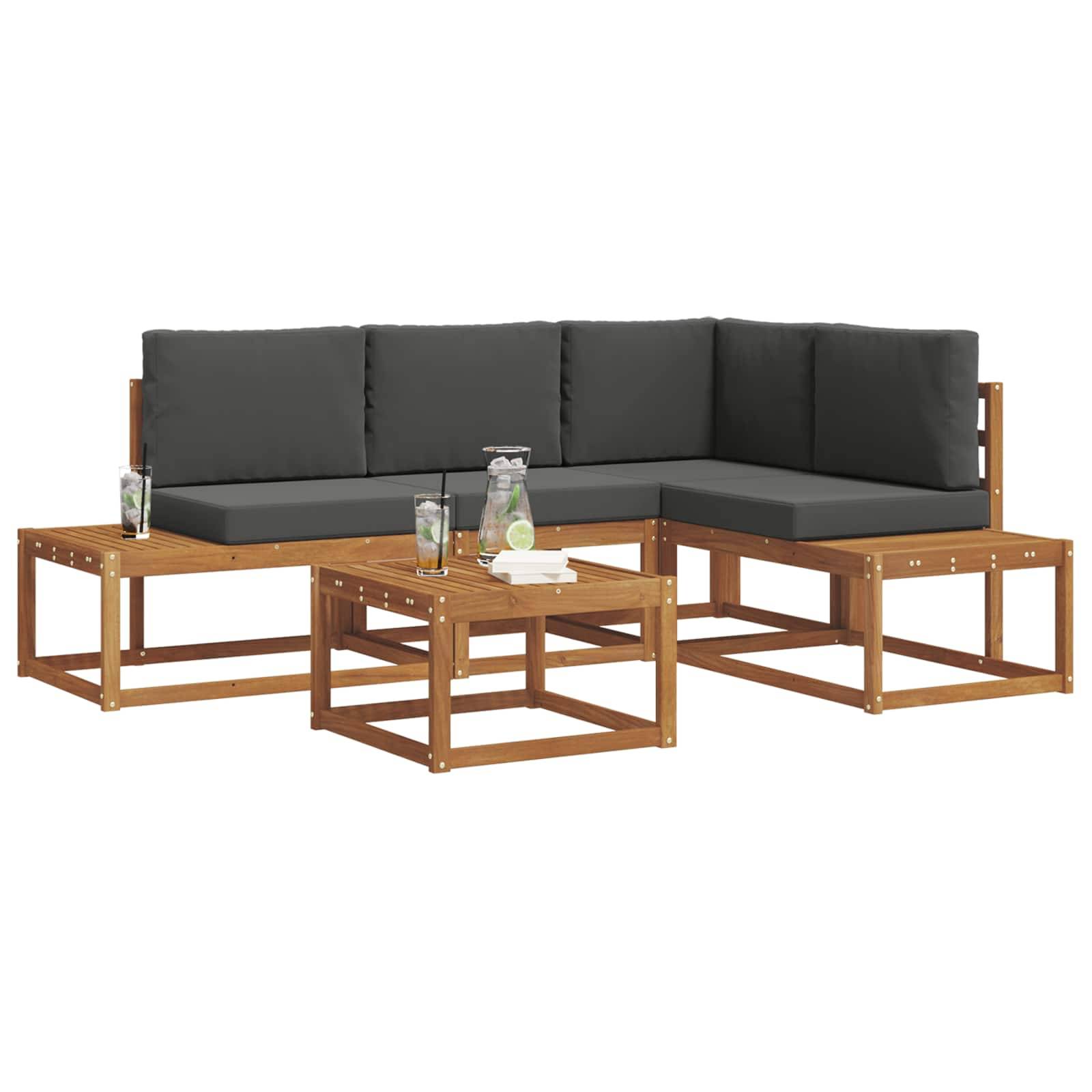 vidaXL Outdoor-Sofagarnitur mit Kissen 5 Stück Natur und Anthrazit