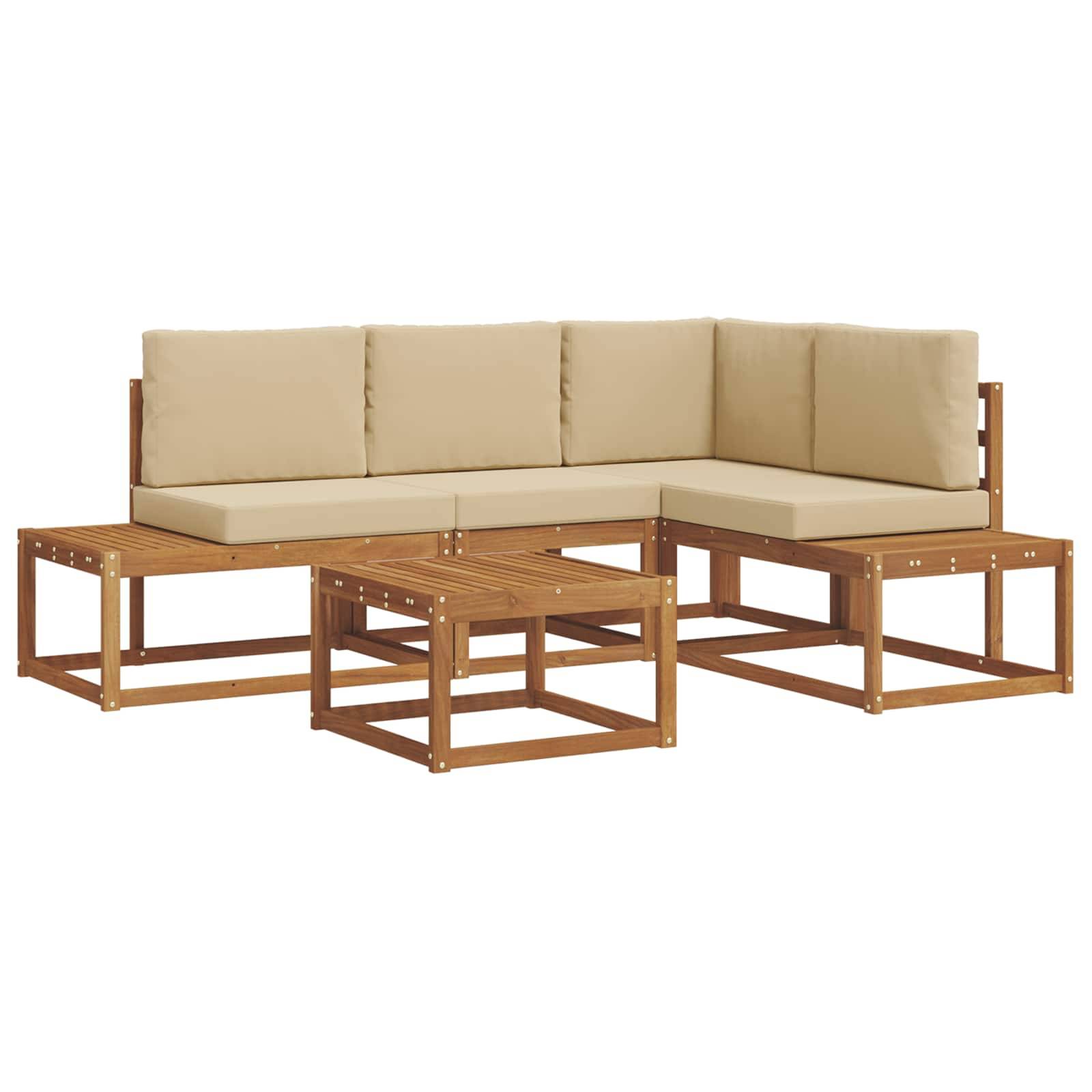 vidaXL Outdoor-Sofagarnitur mit Kissen 5 Stück Natur und Beige