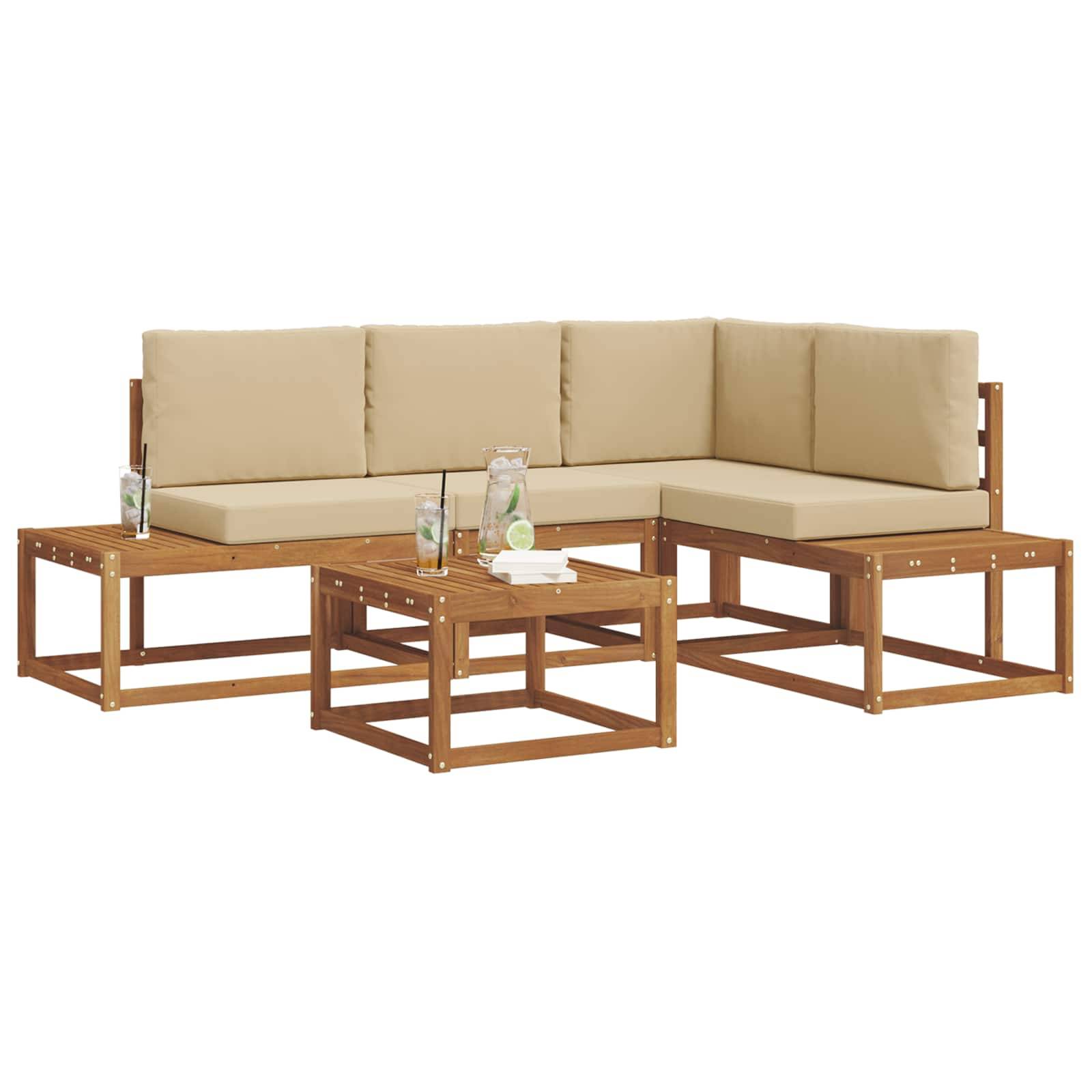 vidaXL Outdoor-Sofagarnitur mit Kissen 5 Stück Natur und Beige