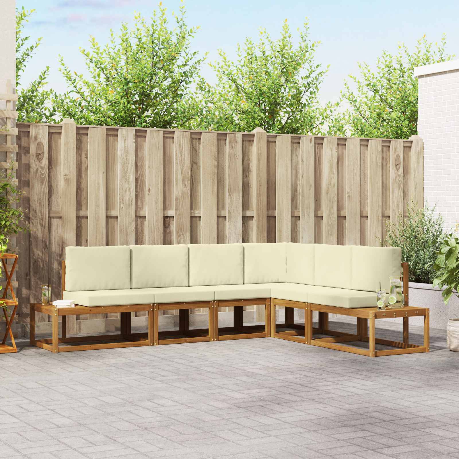 vidaXL Outdoor-Sofagarnitur mit Kissen 6 Stück Natur und Creme