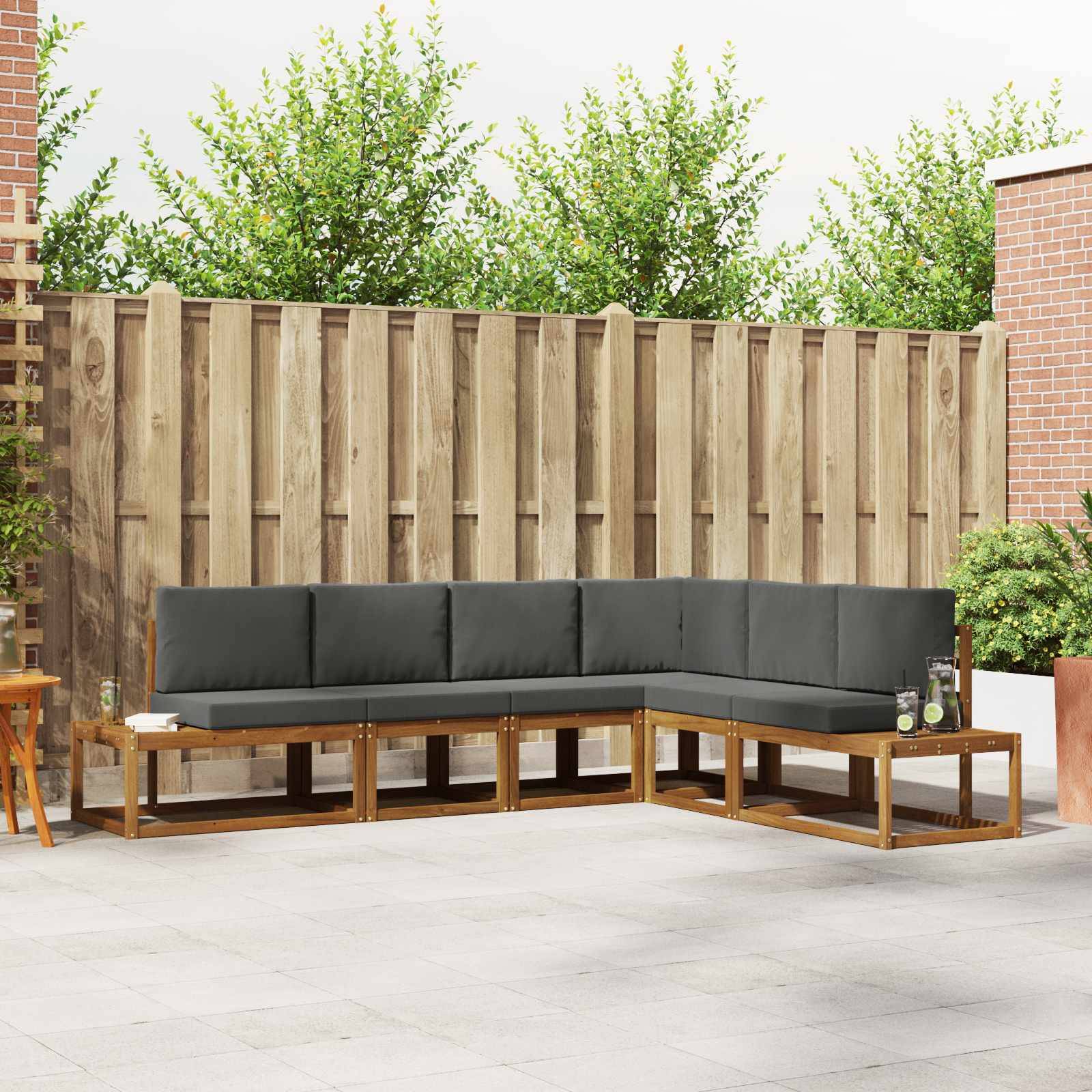 vidaXL Outdoor-Sofagarnitur mit Kissen 6 Stück Natur und Anthrazit
