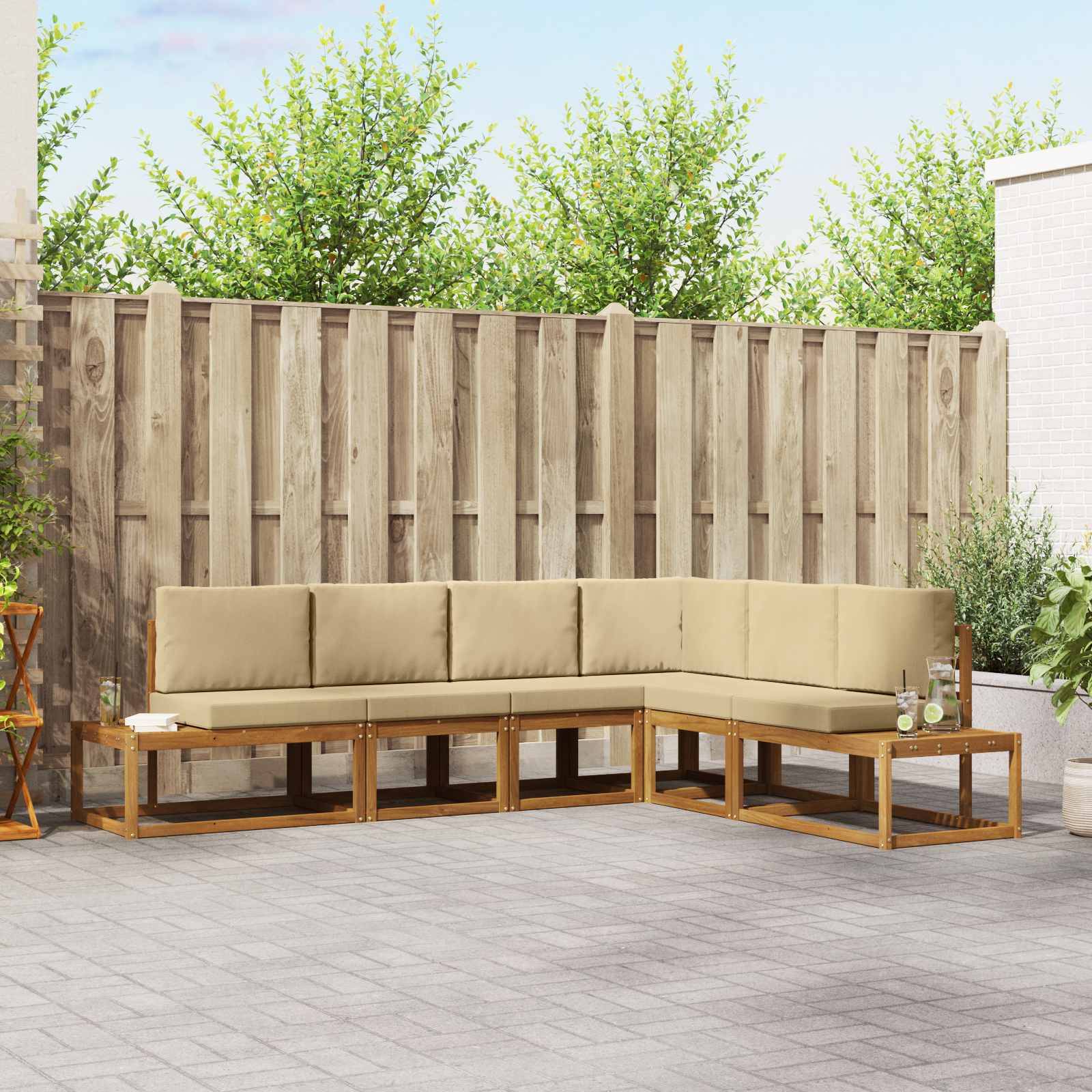 vidaXL Outdoor-Sofagarnitur mit Kissen 6 Stück Natur und Beige