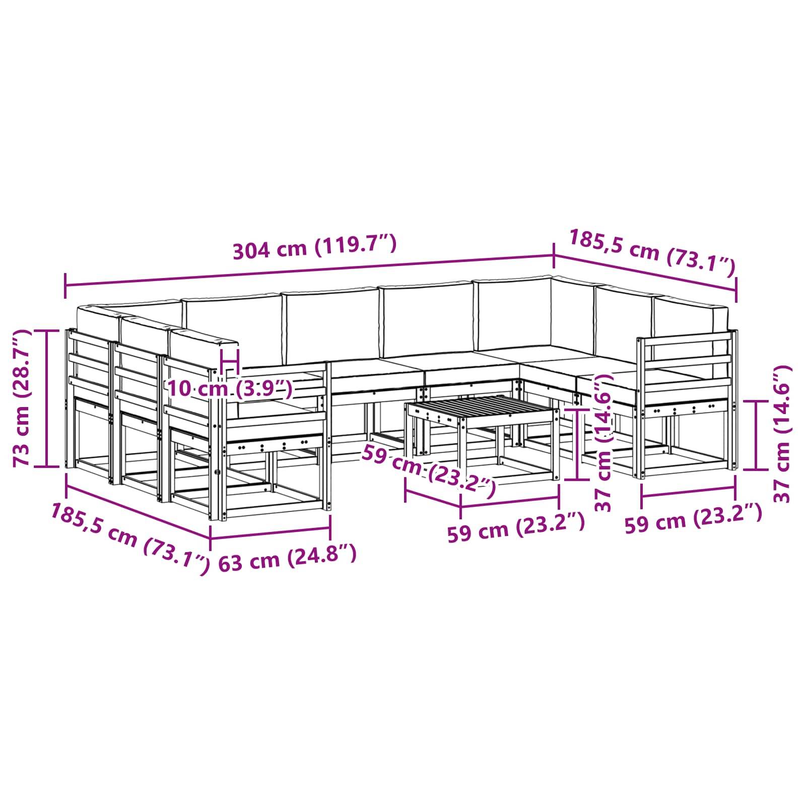 vidaXL Outdoor-Sofagarnitur 10 pcs Weiß und Anthrazit 59 x 59 x 37 cm