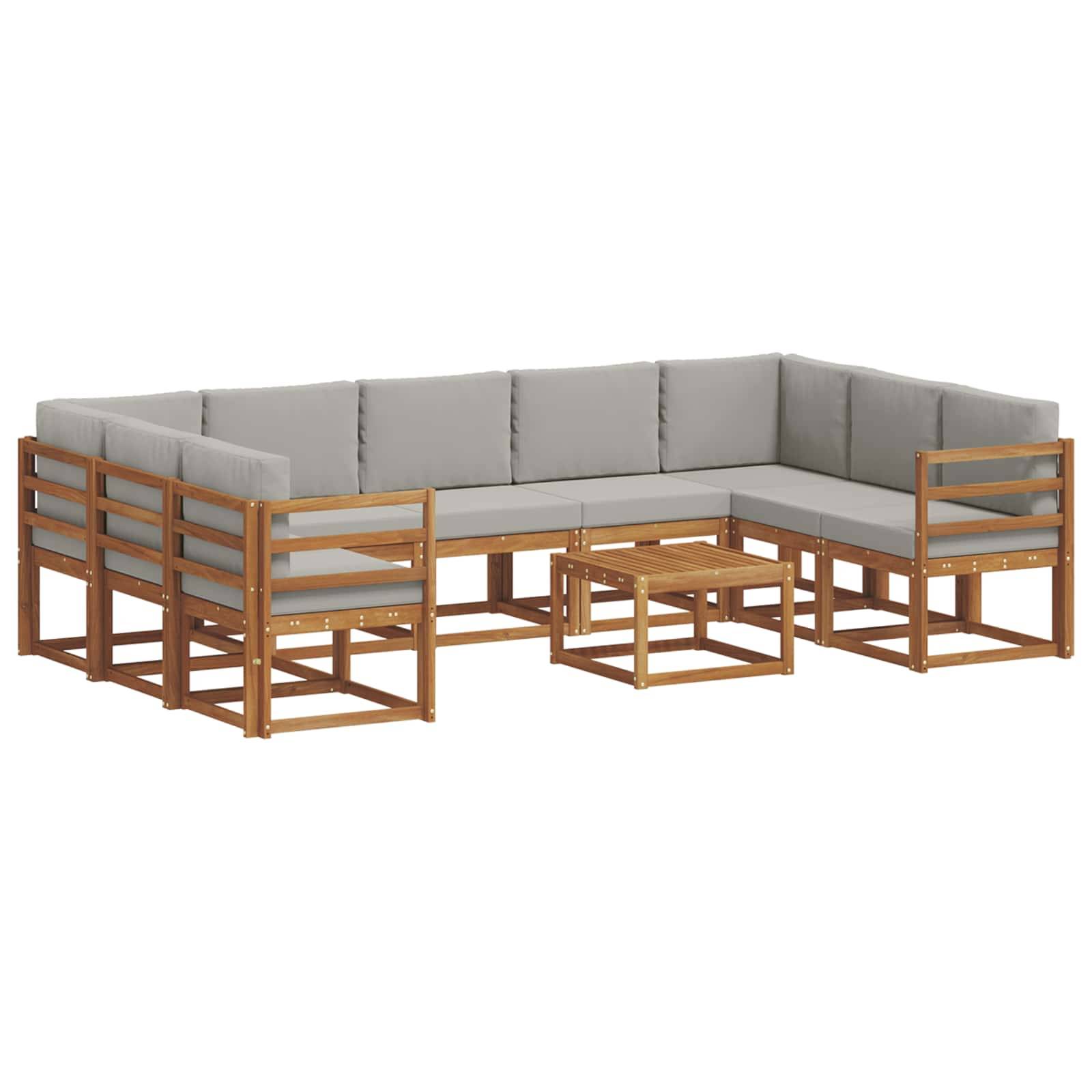 vidaXL Outdoor-Sofagarnitur mit Kissen 10 pcs Natürlich und Hellgrau