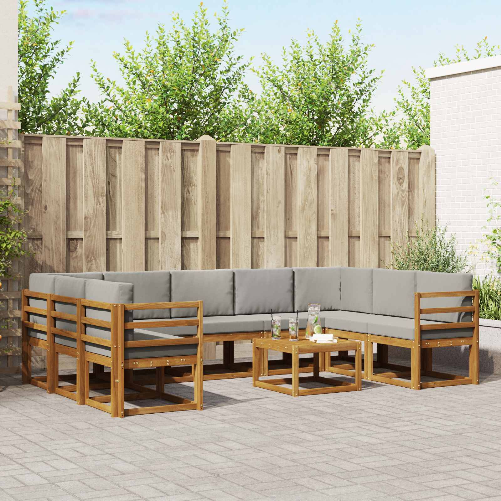 vidaXL Outdoor-Sofagarnitur mit Kissen 10 pcs Natürlich und Hellgrau