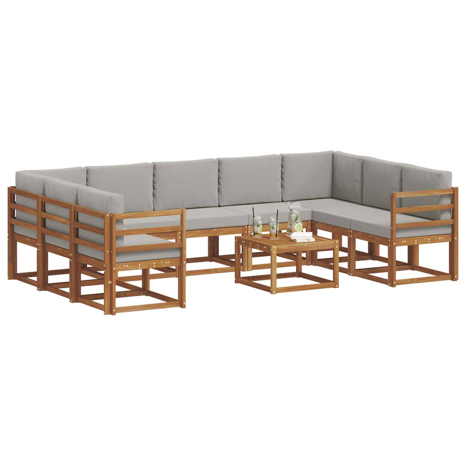vidaXL Outdoor-Sofagarnitur mit Kissen 10 pcs Natürlich und Hellgrau