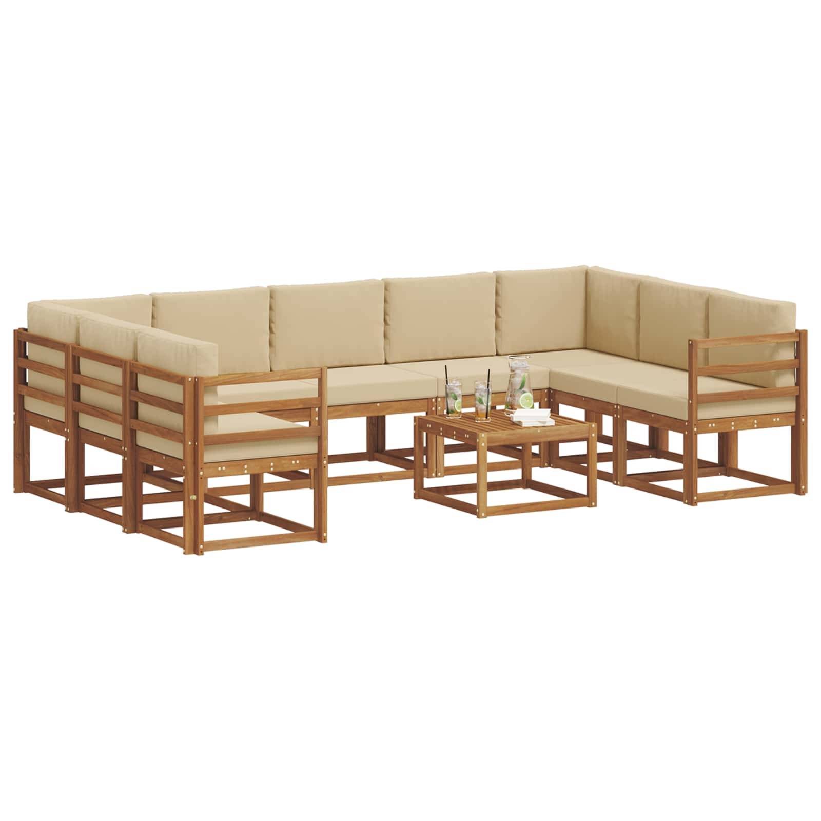 vidaXL Outdoor-Sofagarnitur mit Kissen 10 pcs Natur und Beige