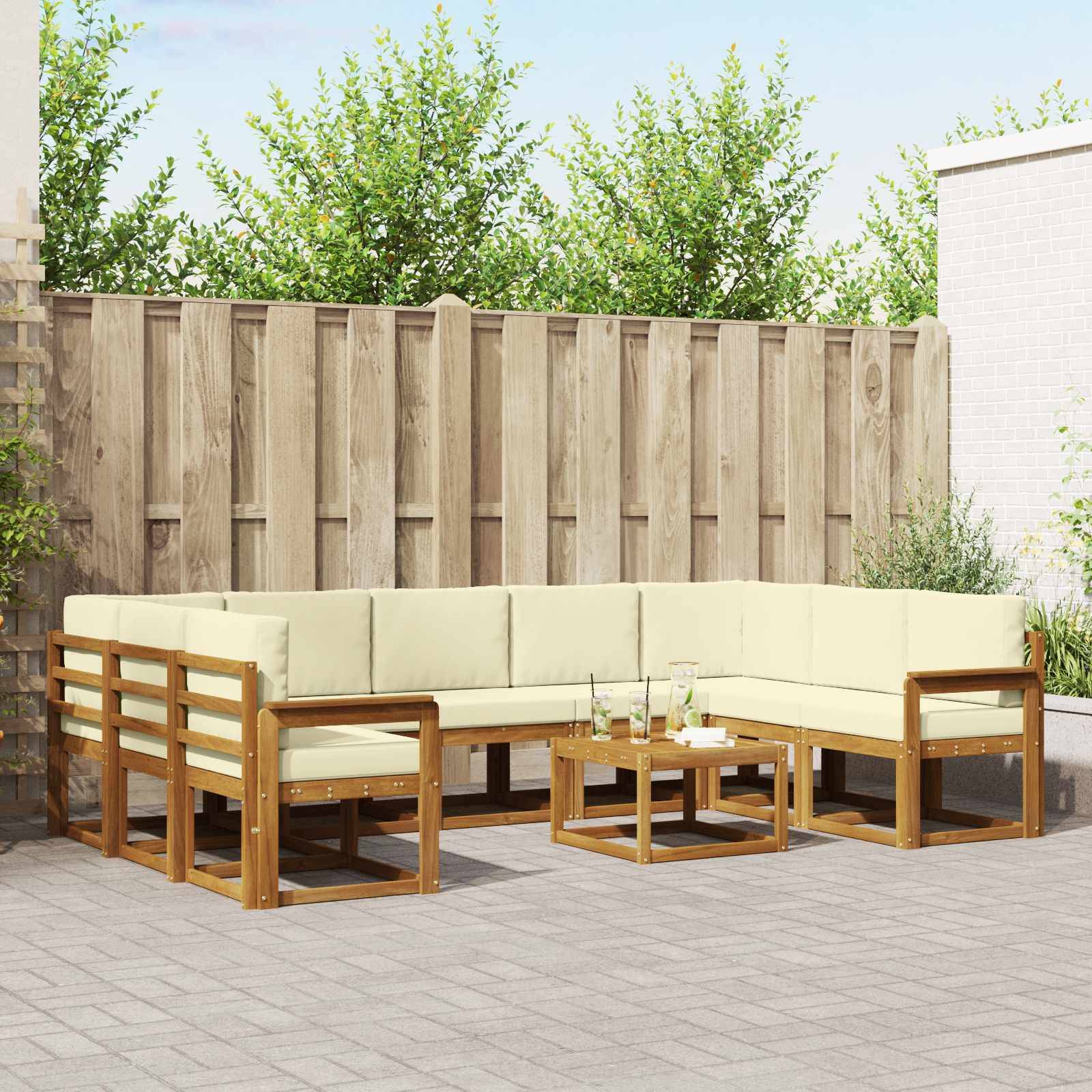 vidaXL Outdoor-Sofagarnitur mit Kissen 10 pcs Natur und Creme