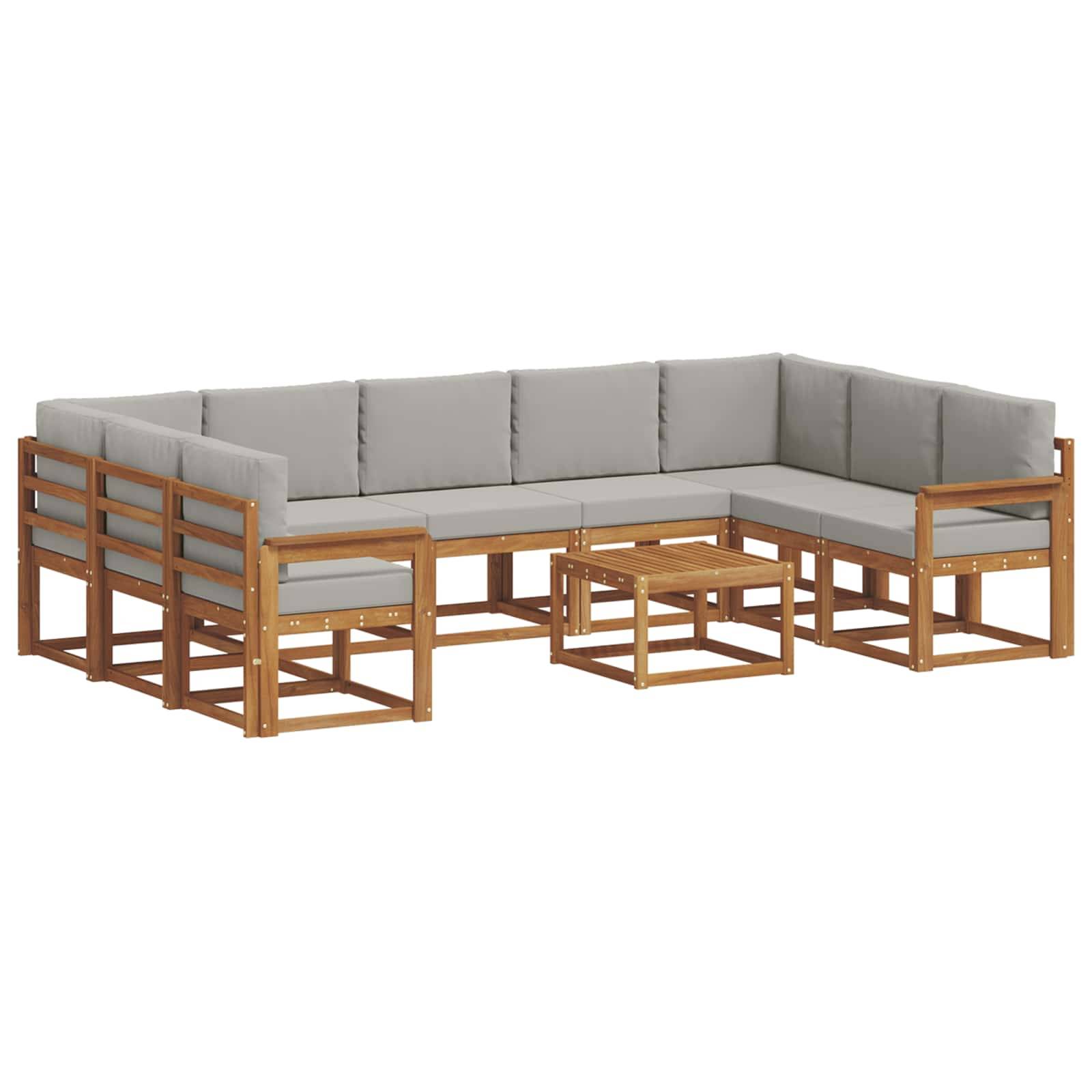 vidaXL Outdoor-Sofagarnitur mit Kissen 10 pcs Natürlich und Hellgrau