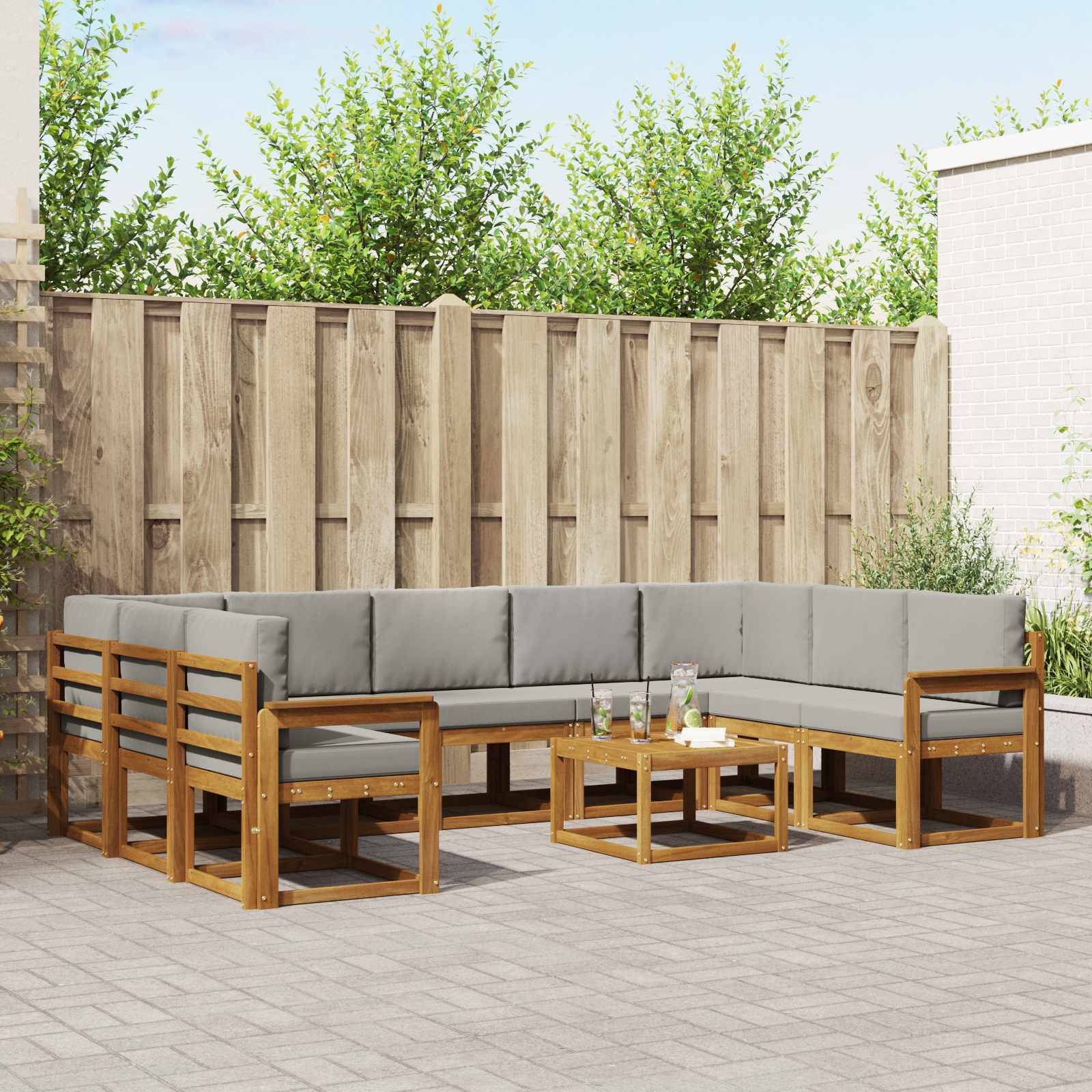 vidaXL Outdoor-Sofagarnitur mit Kissen 10 pcs Natürlich und Hellgrau