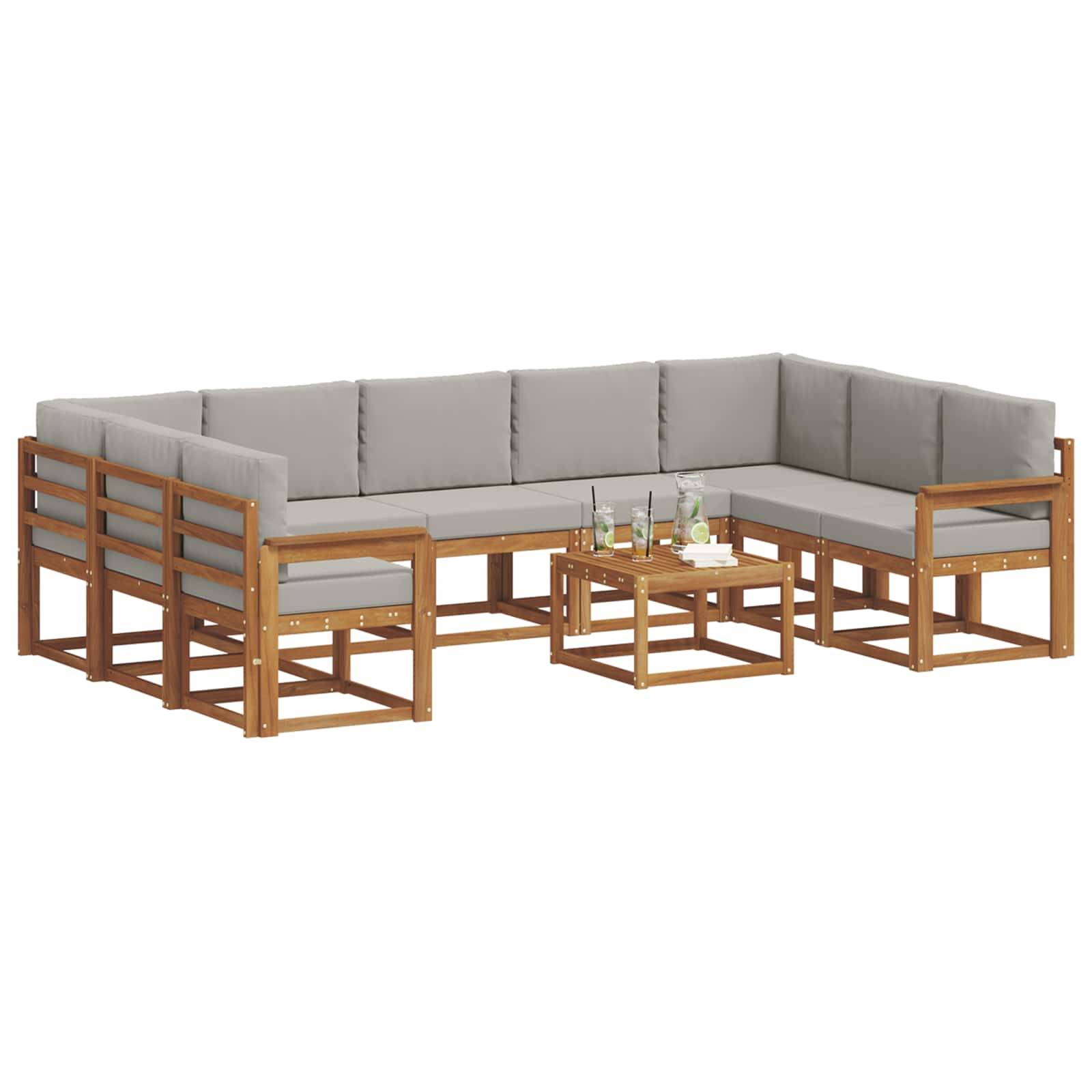 vidaXL Outdoor-Sofagarnitur mit Kissen 10 pcs Natürlich und Hellgrau