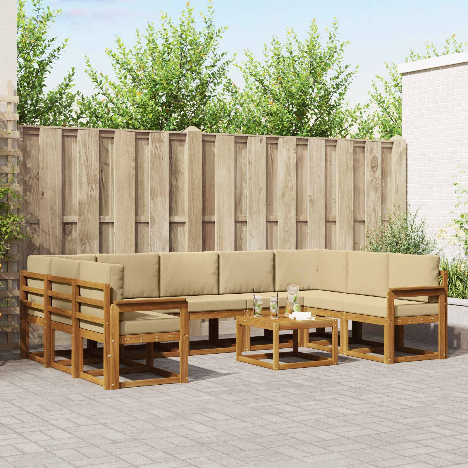 vidaXL Outdoor-Sofagarnitur mit Kissen 10 pcs Natur und Beige