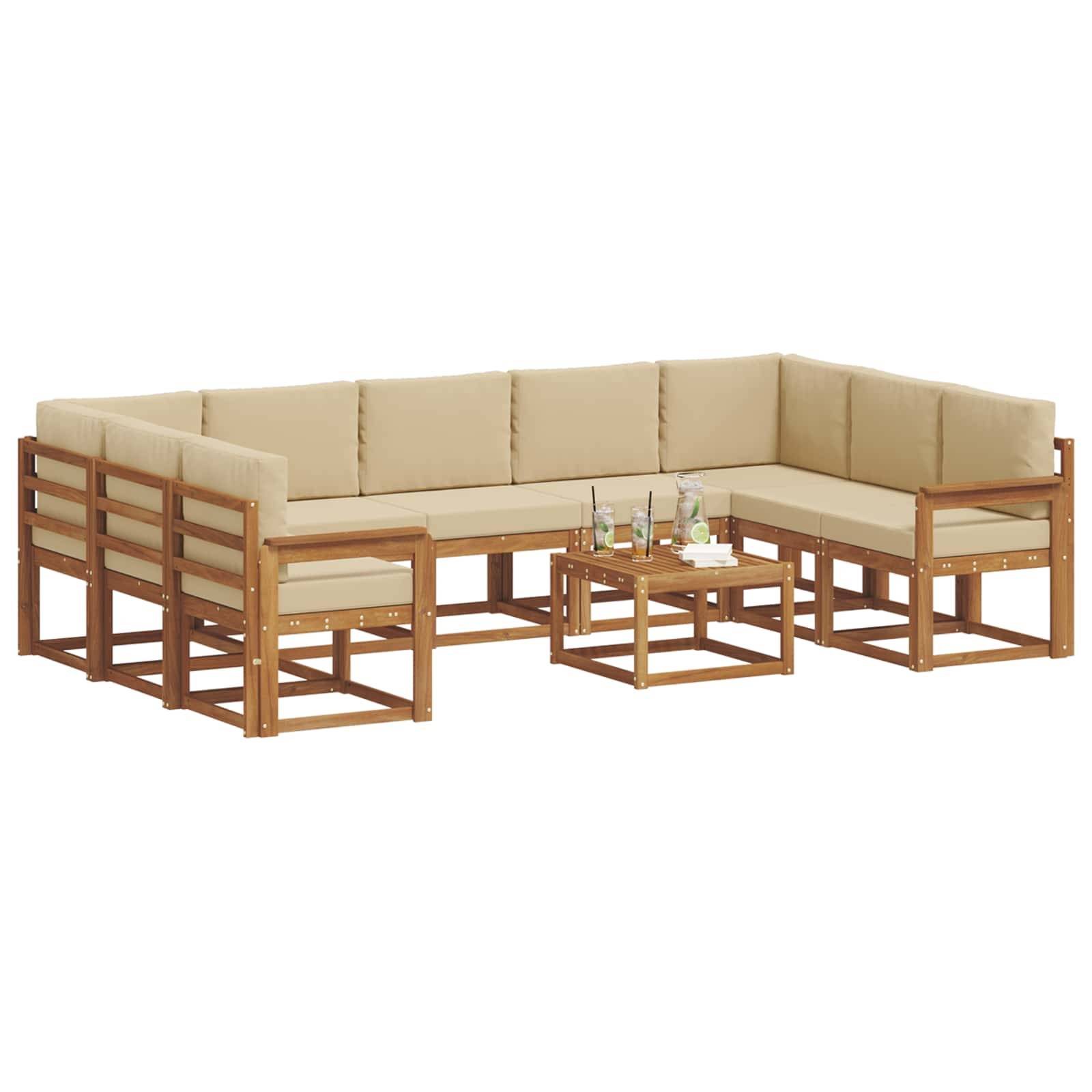 vidaXL Outdoor-Sofagarnitur mit Kissen 10 pcs Natur und Beige