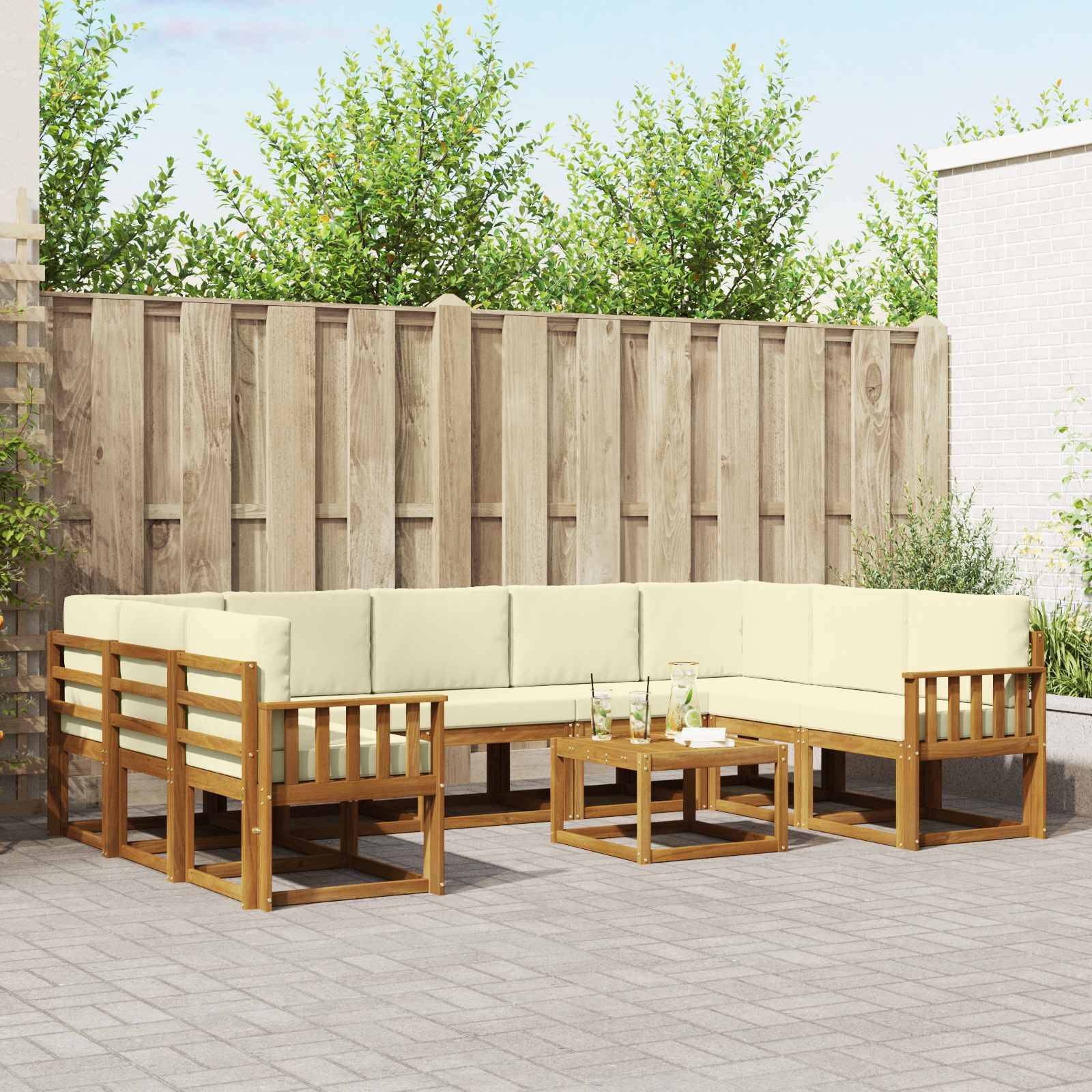 vidaXL Outdoor-Sofagarnitur mit Kissen 10 pcs Natur und Creme