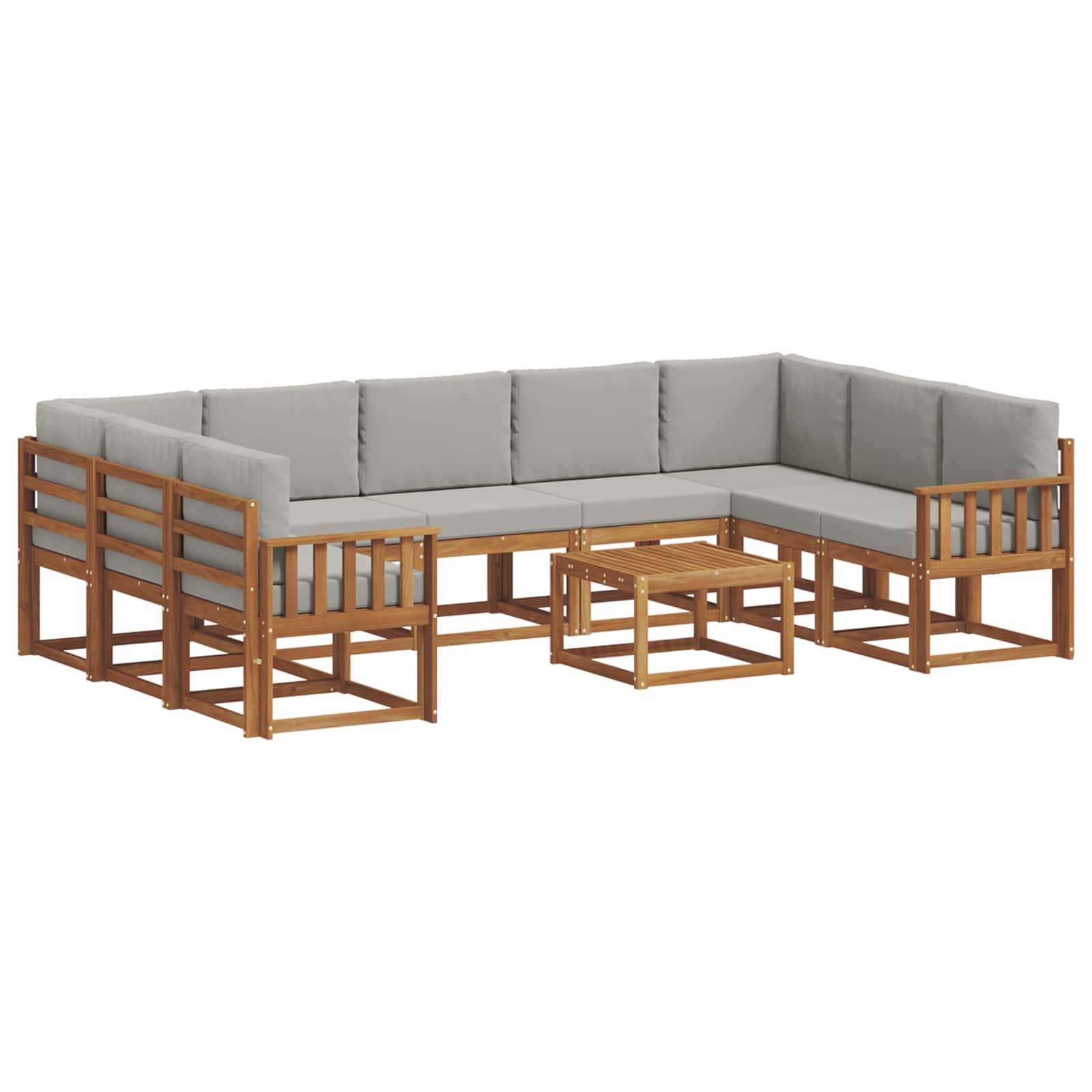 vidaXL Outdoor-Sofagarnitur mit Kissen 10 pcs Natürlich und Hellgrau
