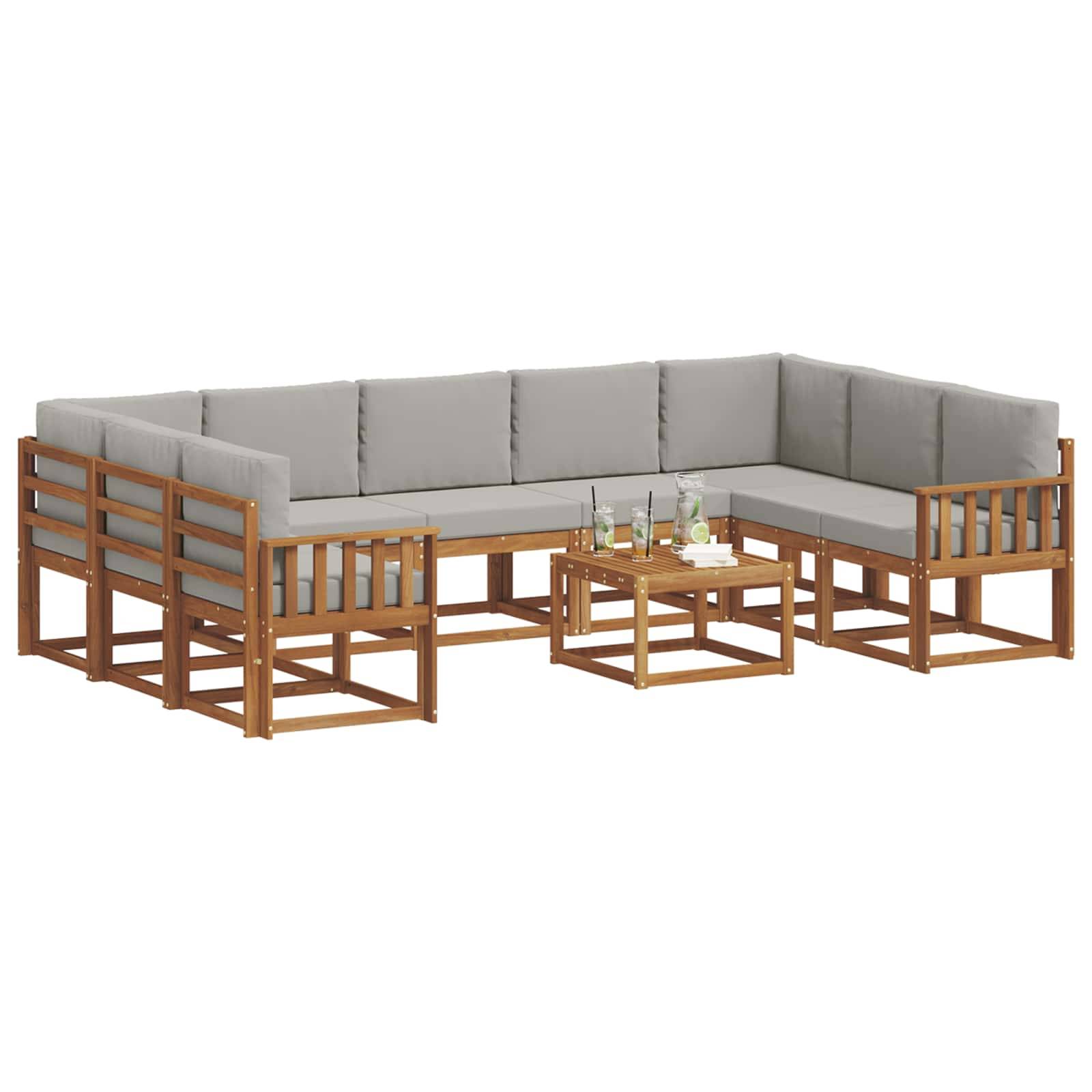 vidaXL Outdoor-Sofagarnitur mit Kissen 10 pcs Natürlich und Hellgrau