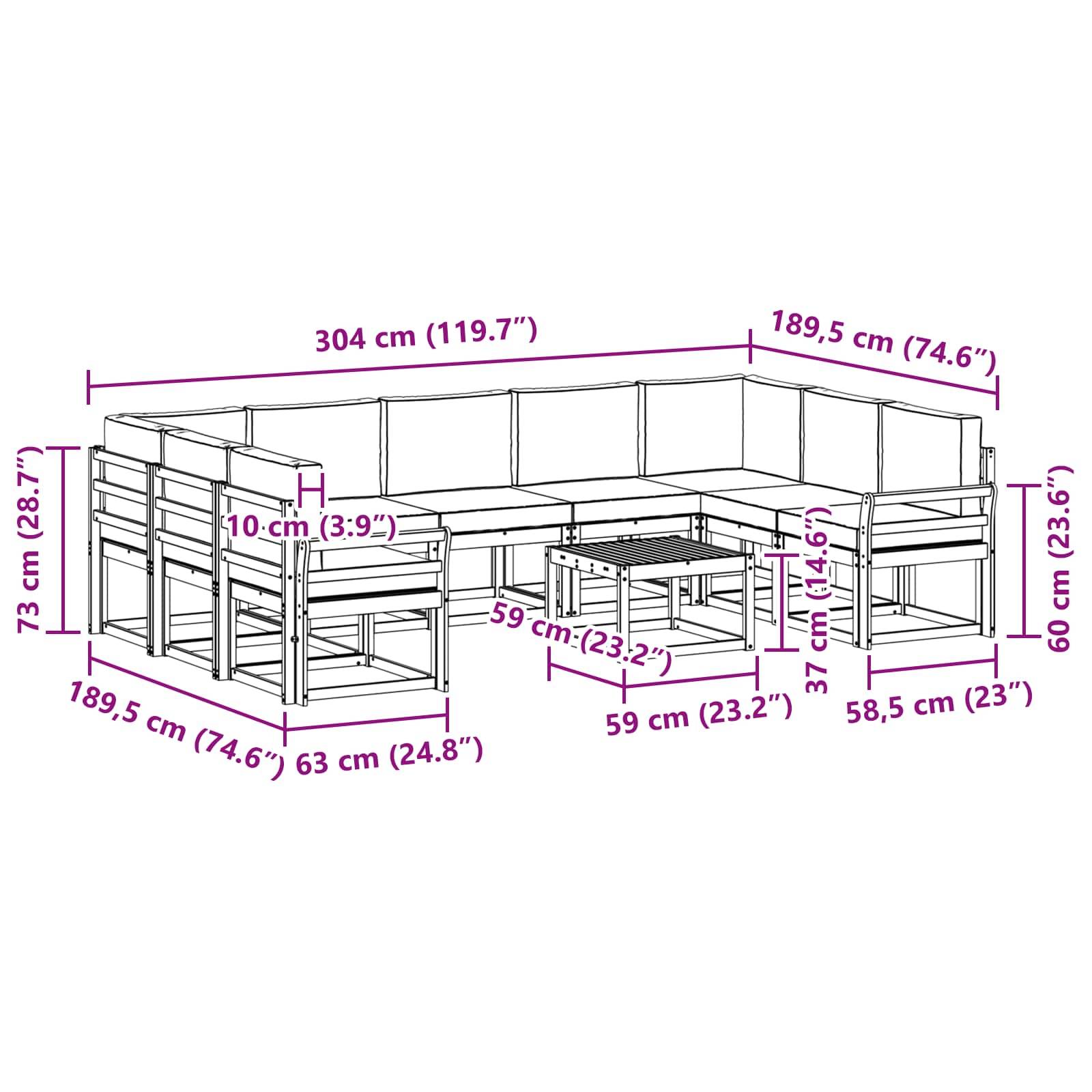 vidaXL Outdoor-Sofagarnitur 10 pcs Weiß und Anthrazit 59 x 59 x 37 cm