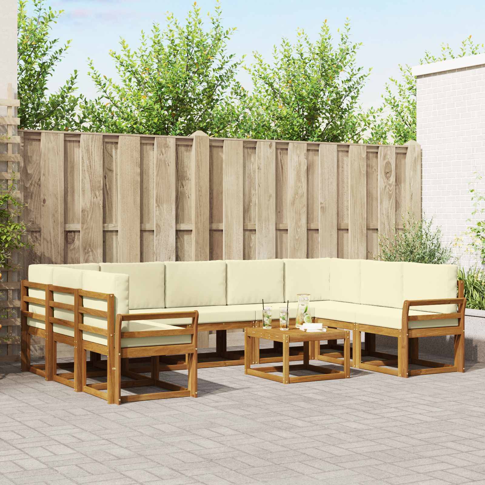 vidaXL Outdoor-Sofagarnitur mit Kissen 10 pcs Natur und Creme