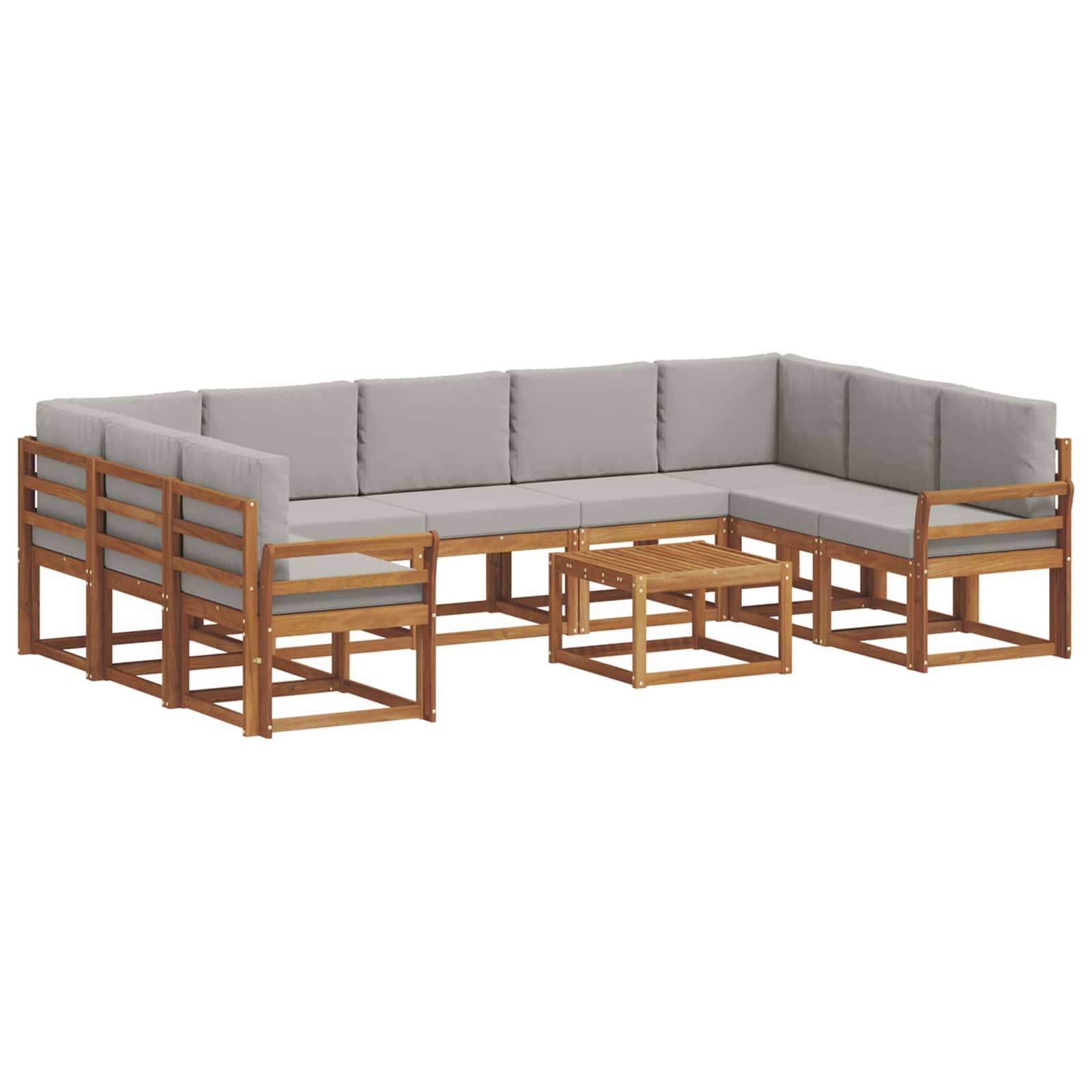 vidaXL Outdoor-Sofagarnitur mit Kissen 10 pcs Natürlich und Hellgrau
