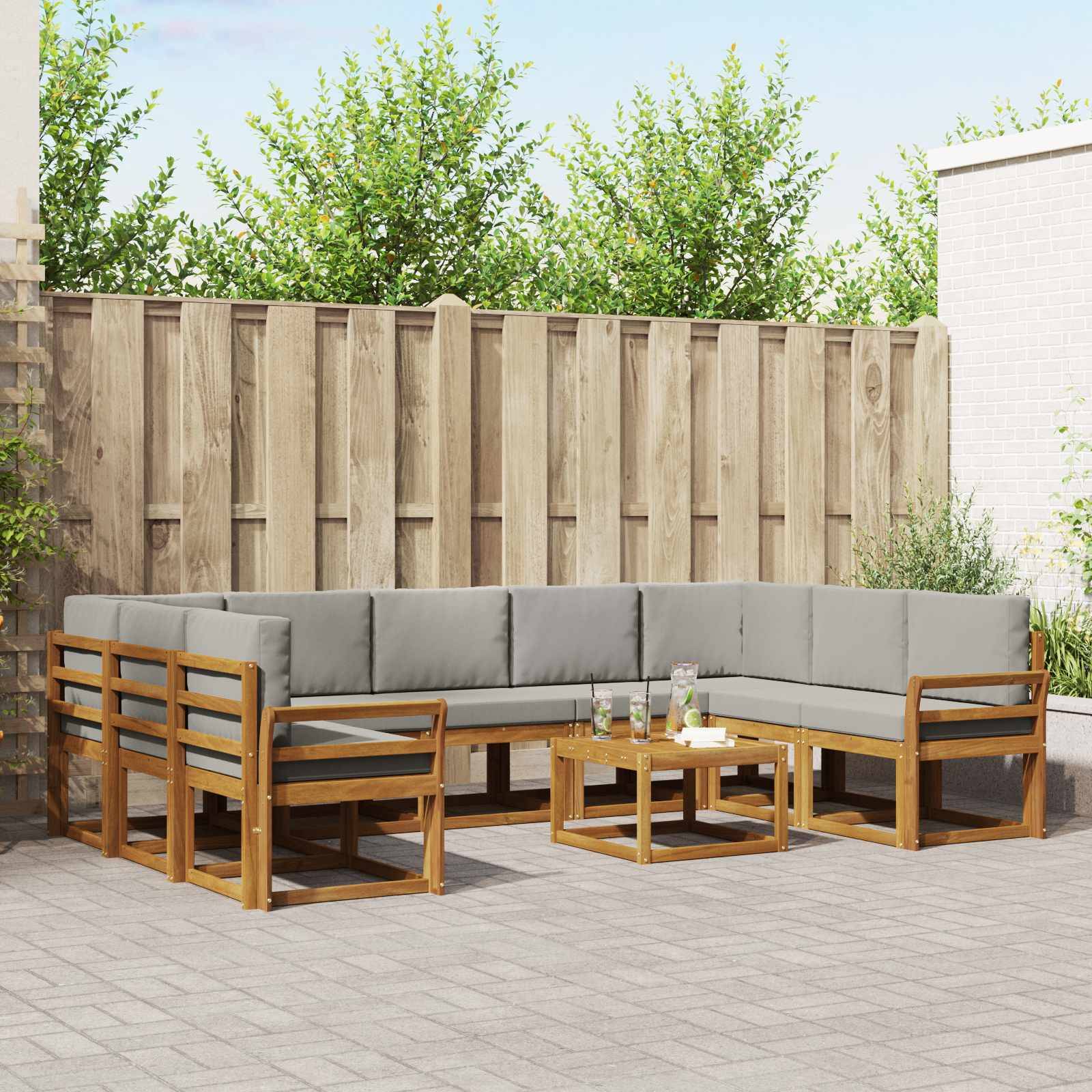 vidaXL Outdoor-Sofagarnitur mit Kissen 10 pcs Natürlich und Hellgrau