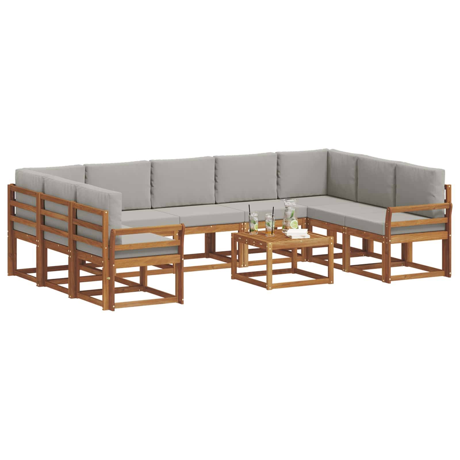 vidaXL Outdoor-Sofagarnitur mit Kissen 10 pcs Natürlich und Hellgrau