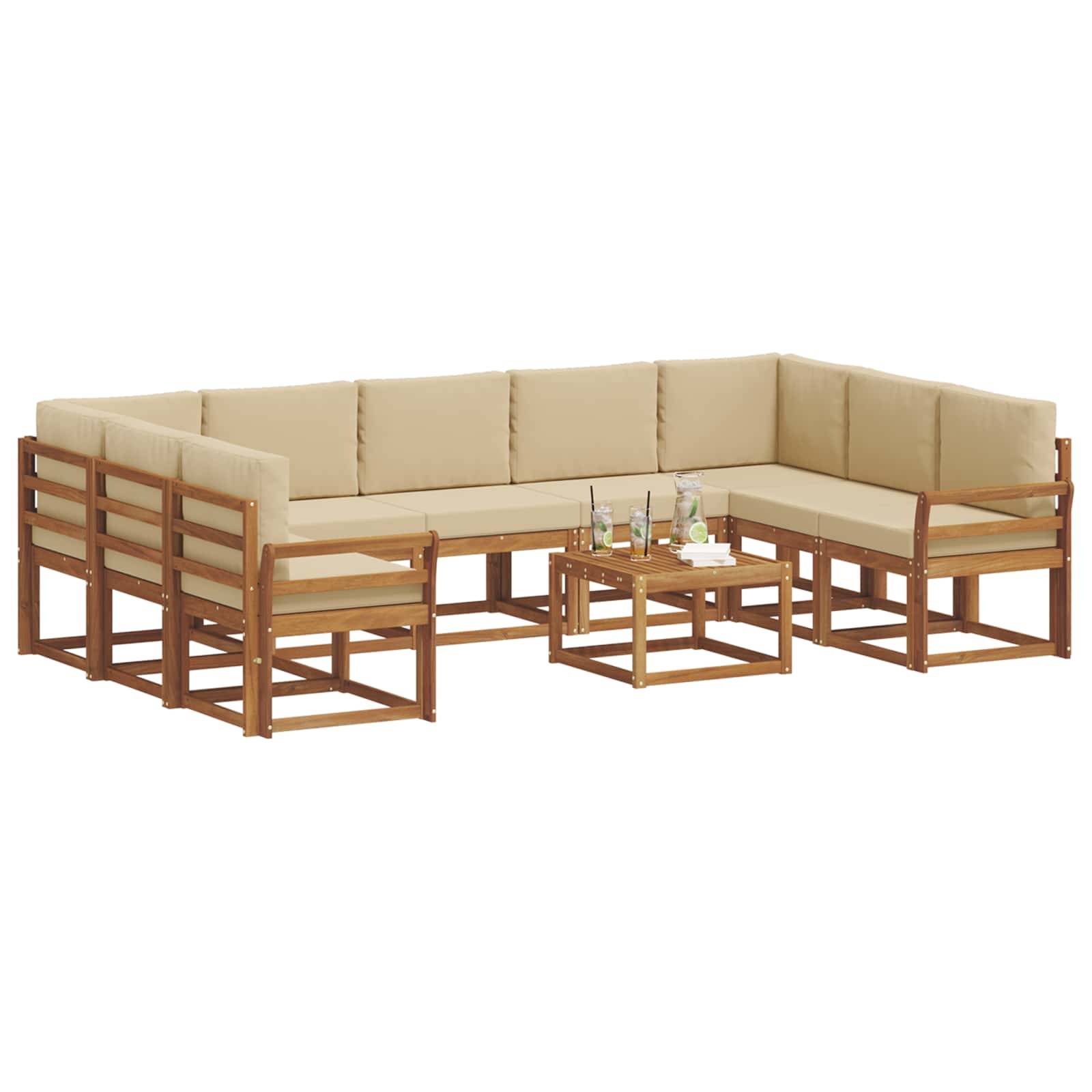 vidaXL Outdoor-Sofagarnitur mit Kissen 10 pcs Natur und Beige