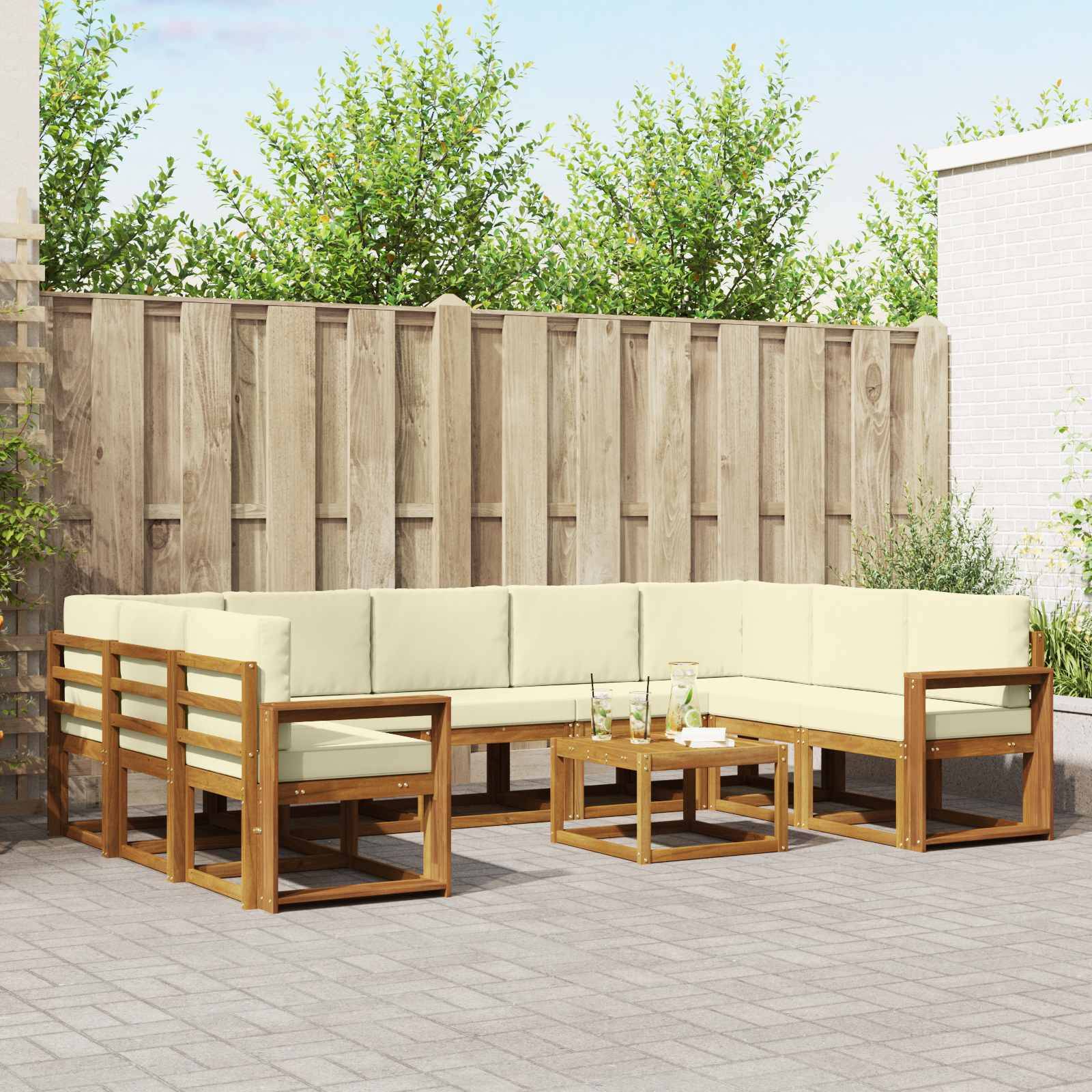 vidaXL Outdoor-Sofagarnitur mit Kissen 10 pcs Natur und Creme